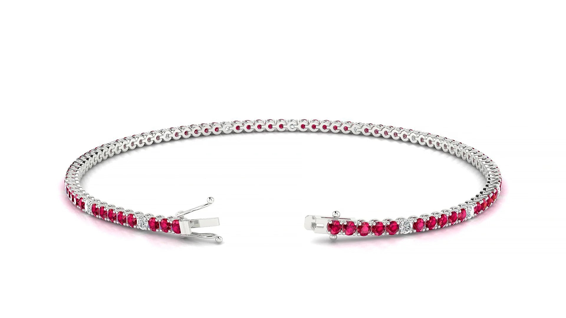 Firenze 5-1 | 18k White Gold 1.7 mm Round Natural Ruby & Diamond Tennis Bracelet
