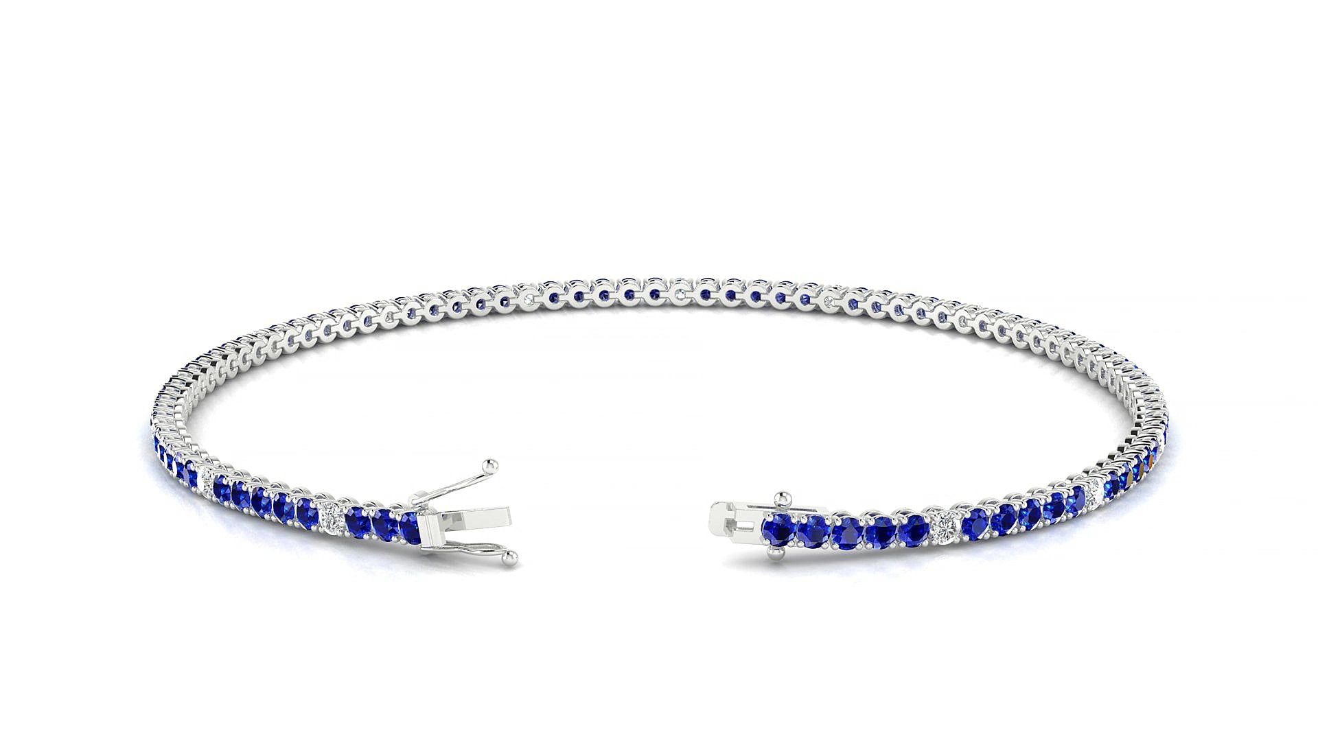 Firenze 5-1 | 18k White Gold 1.7 mm Round Natural Sapphire & Diamond 16 cm Tennis Bracelet