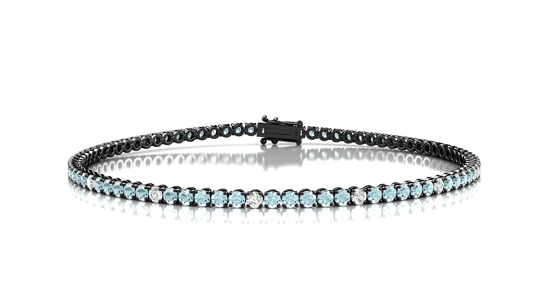 Firenze 5-1 | 18k Black Gold 2 mm Round Natural Aquamarine & Diamond 15 cm Tennis Bracelet