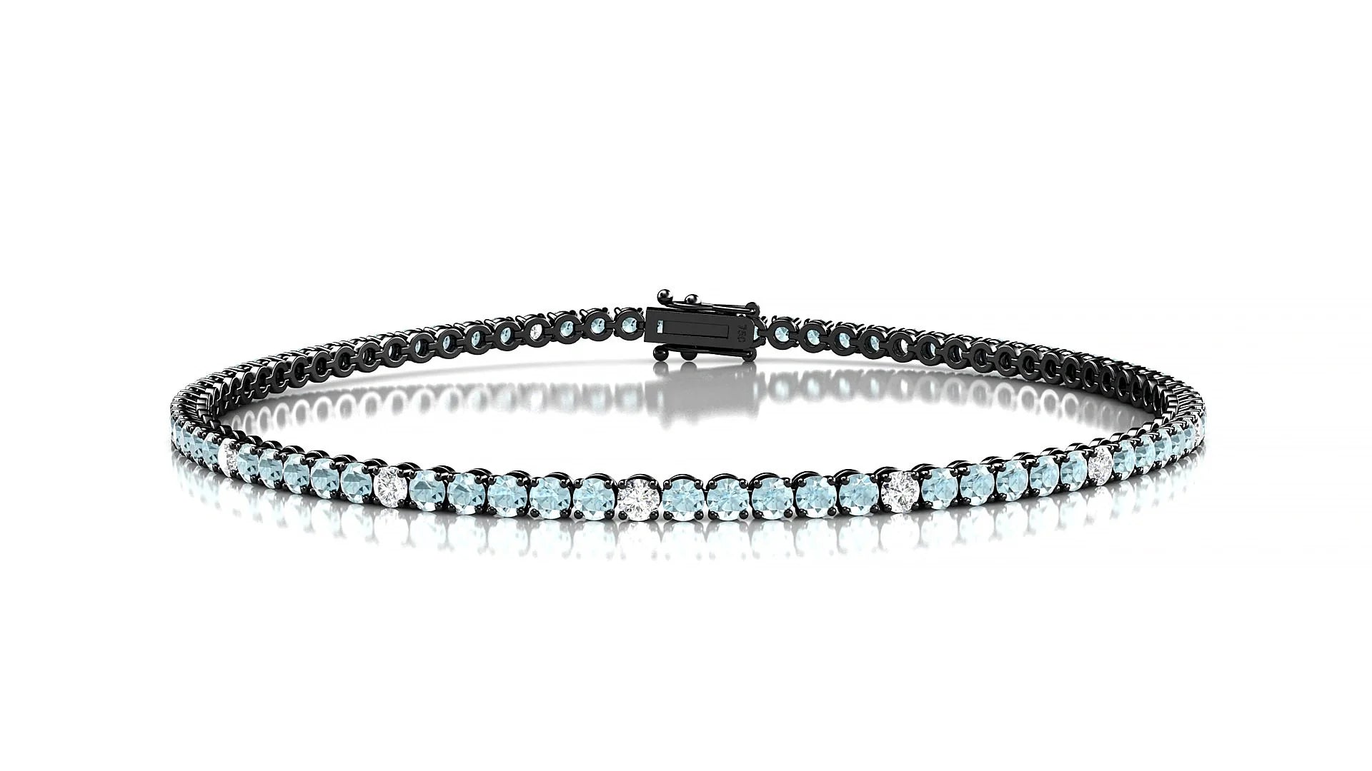 Firenze 5-1 | 18k Black Gold 2 mm Round Natural Aquamarine & Diamond Tennis Bracelet