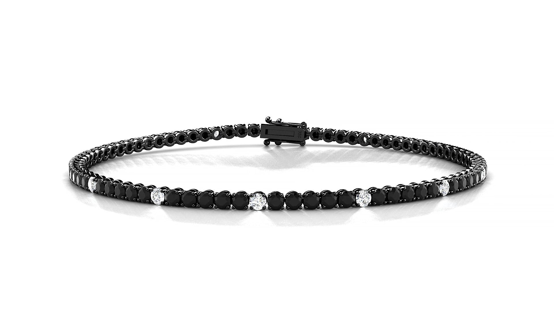 Firenze 5-1 | 18k Black Gold 2 mm Round Natural Black Diamond & Diamond 15 cm Tennis Bracelet