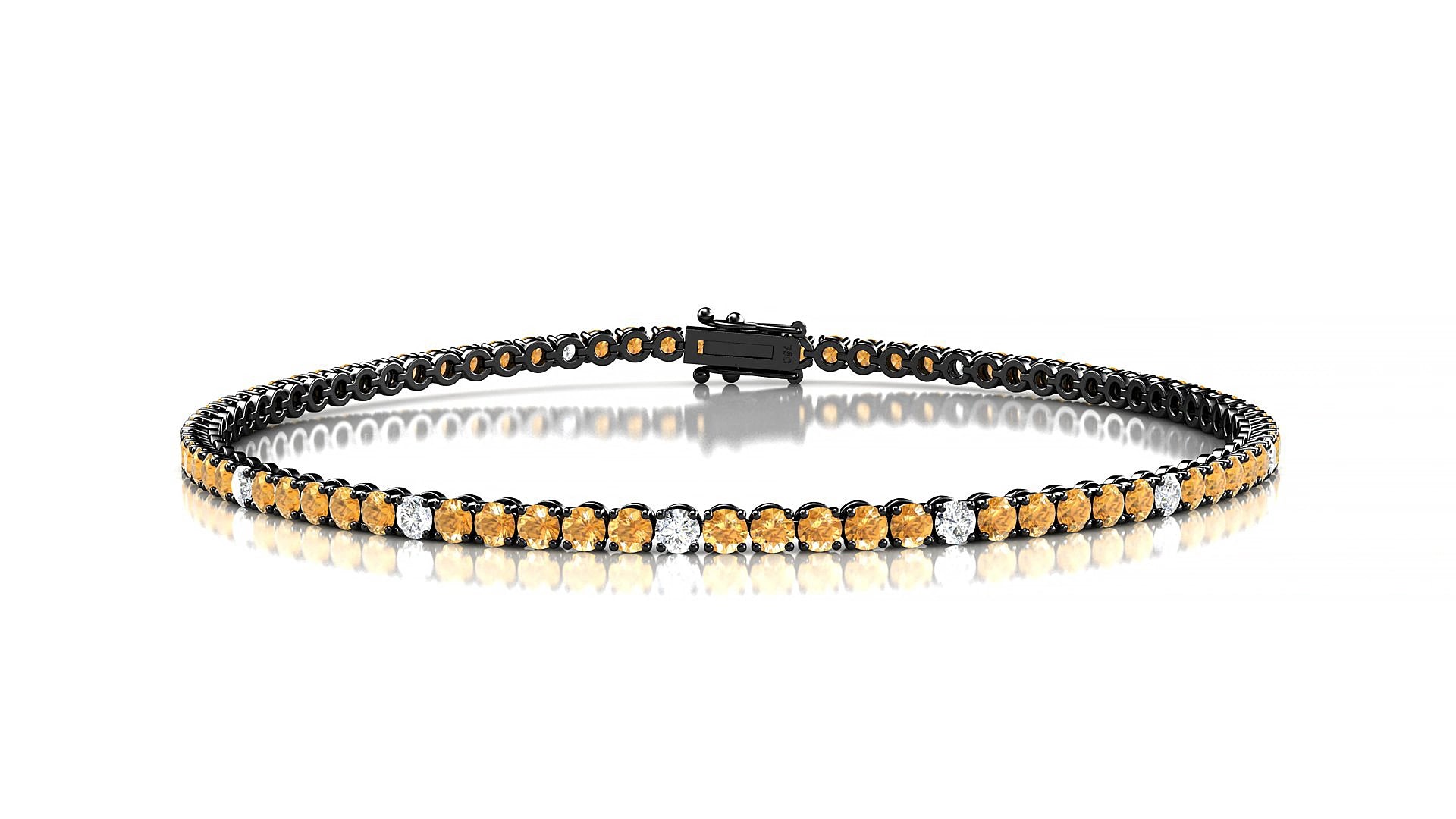 Firenze 5-1 | 18k Black Gold 2 mm Round Natural Citrine & Diamond 15 cm Tennis Bracelet