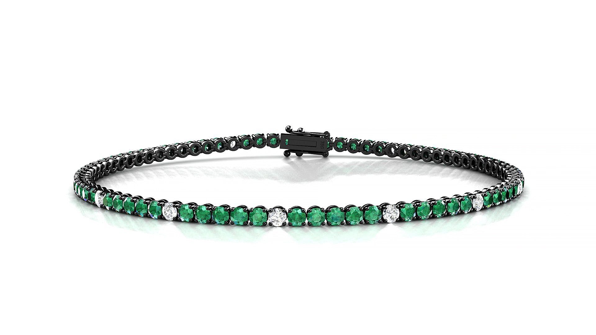 Firenze 5-1 | 18k Black Gold 2 mm Round Natural Emerald & Diamond 16 cm Tennis Bracelet