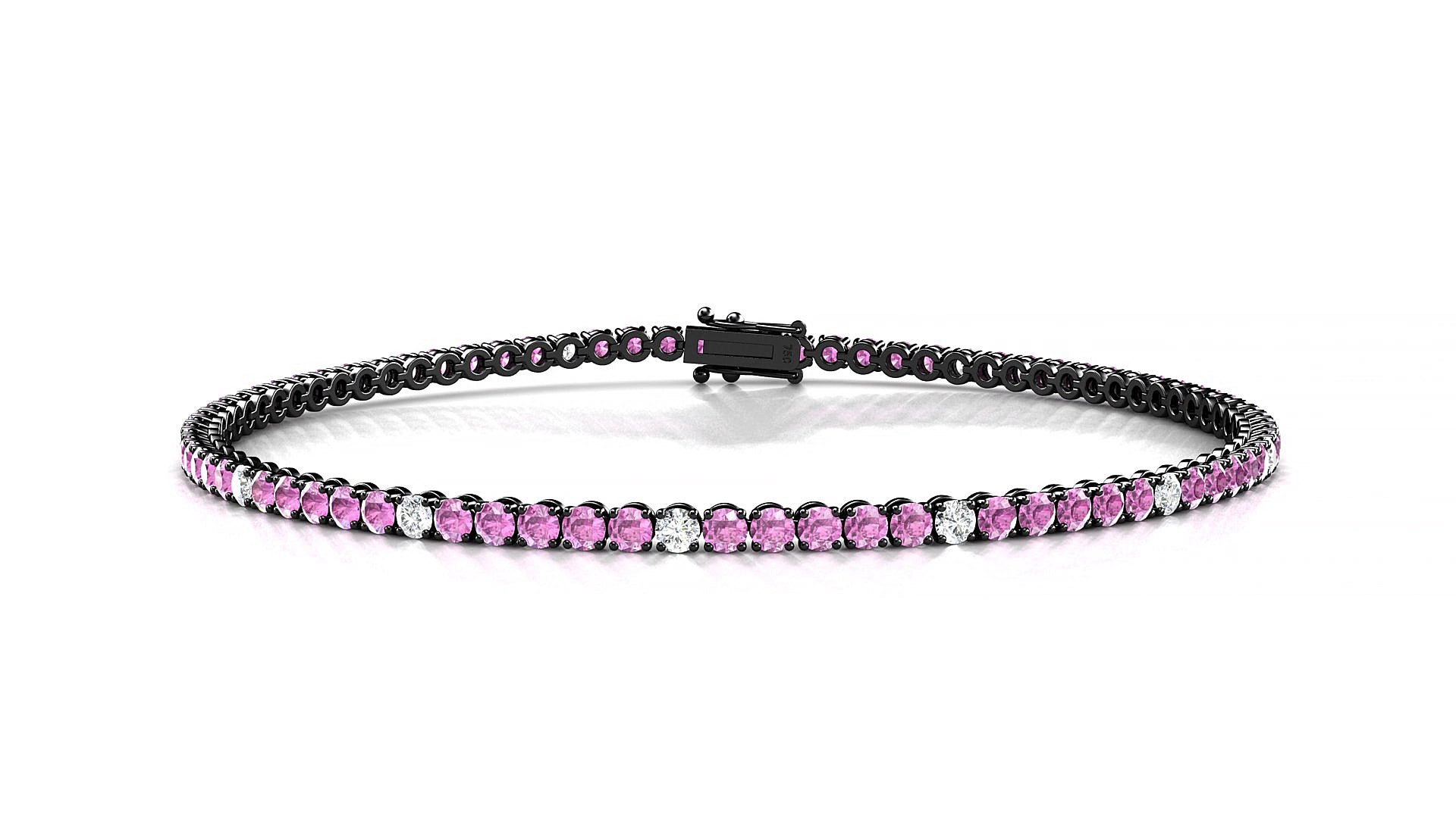 Firenze 5-1 | 18k Black Gold 2 mm Round Natural Pink Sapphire & Diamond 16 cm Tennis Bracelet