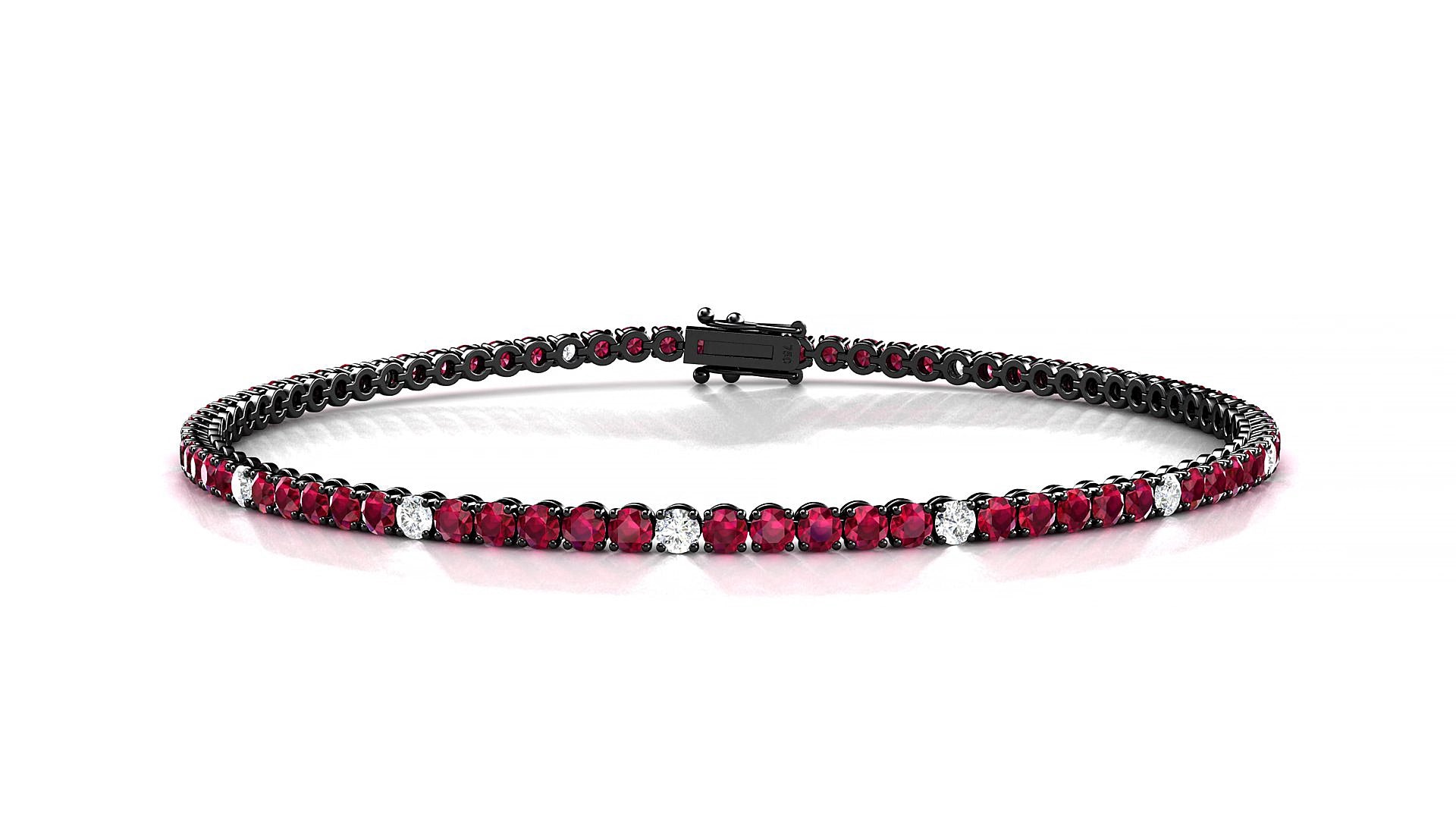 Firenze 5-1 | 18k Black Gold 2 mm Round Natural Ruby & Diamond 18 cm Tennis Bracelet