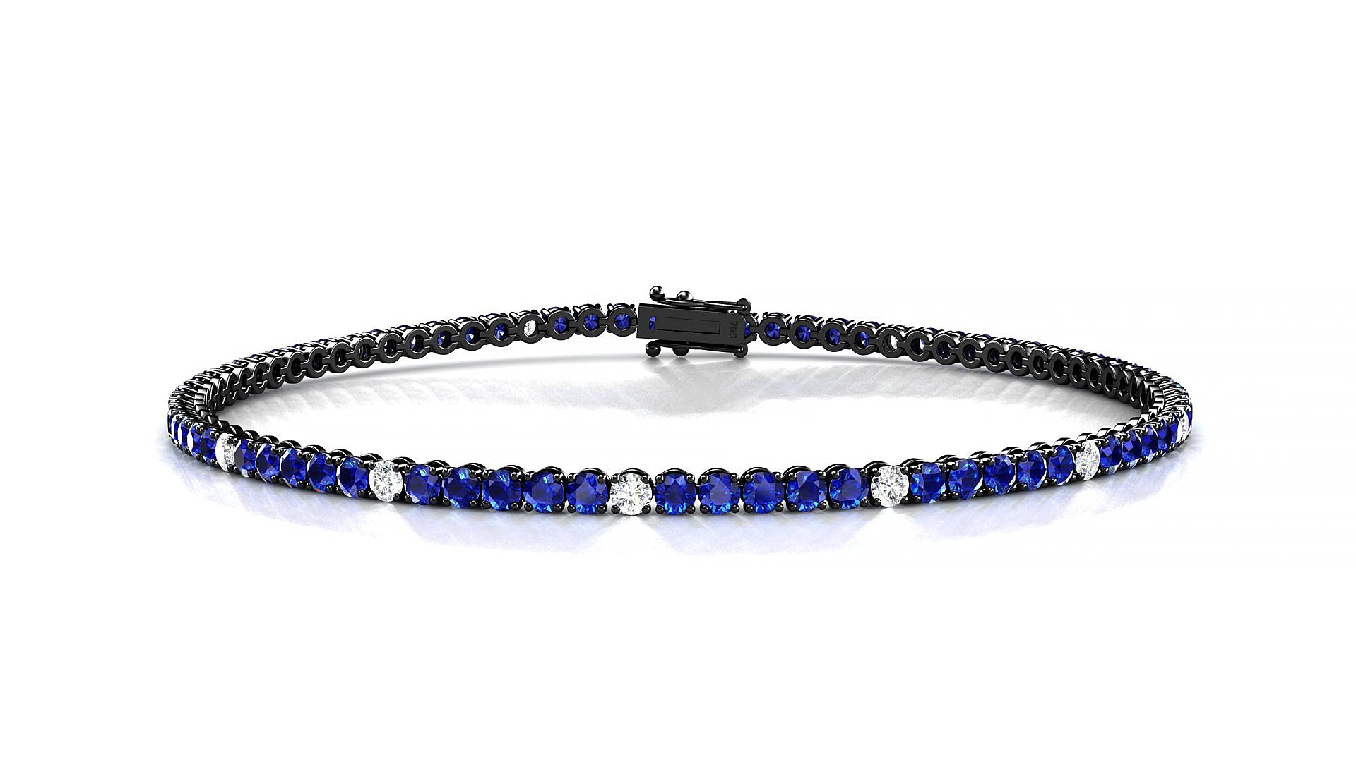 Firenze 5-1 | 18k Black Gold 2 mm Round Natural Sapphire & Diamond 15 cm Tennis Bracelet