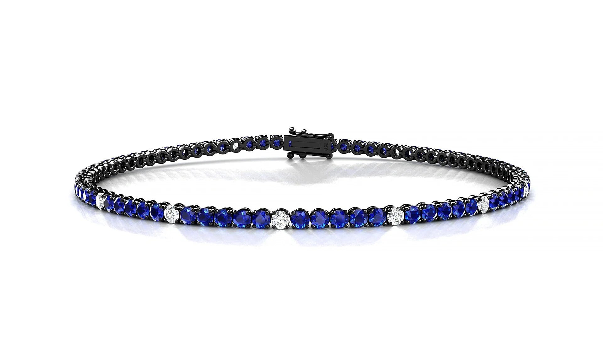 Firenze 5-1 | 18k Black Gold 2 mm Round Natural Sapphire & Diamond Tennis Bracelet