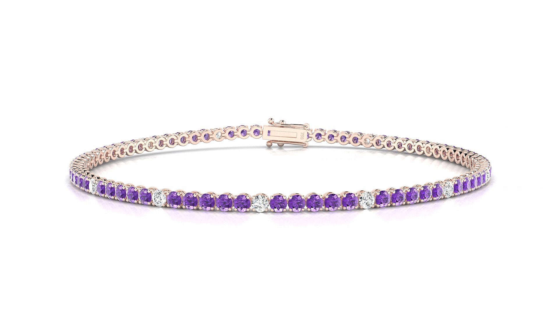 Firenze 5-1 | 18k Rose Gold 2 mm Round Natural Amethyst & Diamond 17 cm Tennis Bracelet