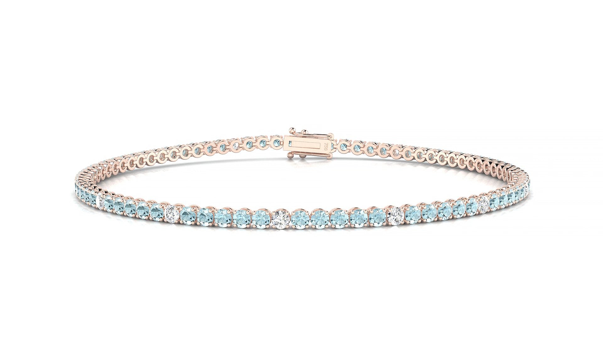 Firenze 5-1 | 18k Rose Gold 2 mm Round Natural Aquamarine & Diamond 17 cm Tennis Bracelet