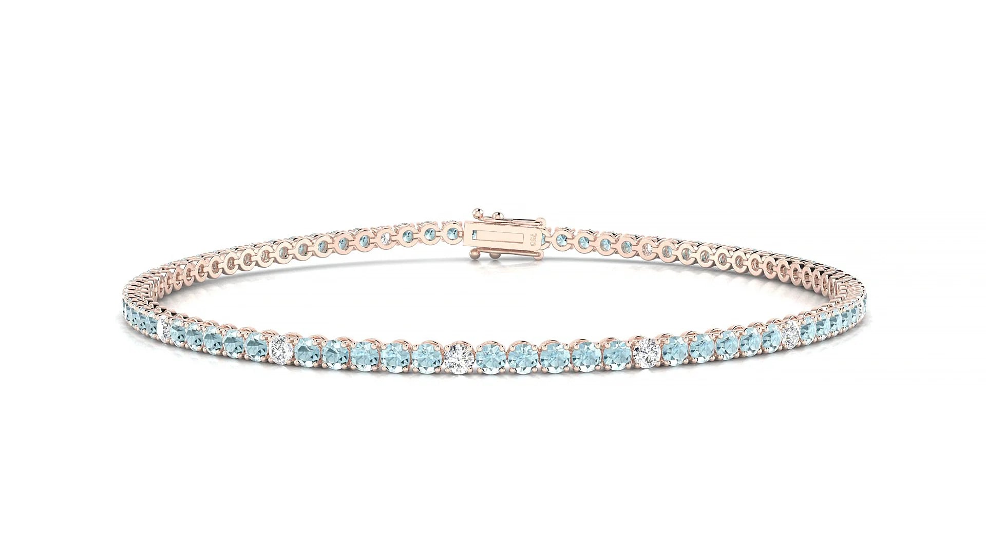 Firenze 5-1 | 18k Rose Gold 2 mm Round Natural Aquamarine & Diamond Tennis Bracelet