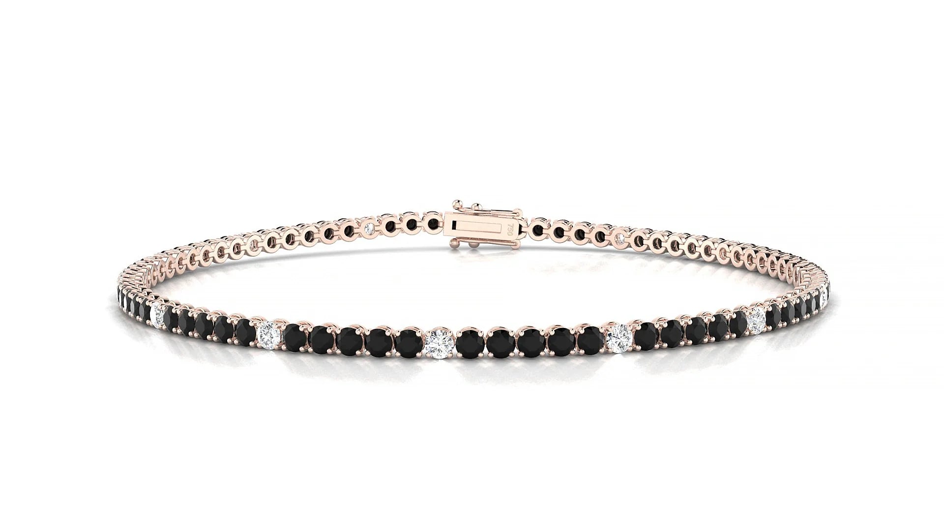 Firenze 5-1 | 18k Rose Gold 2 mm Round Natural Black Diamond & Diamond Tennis Bracelet