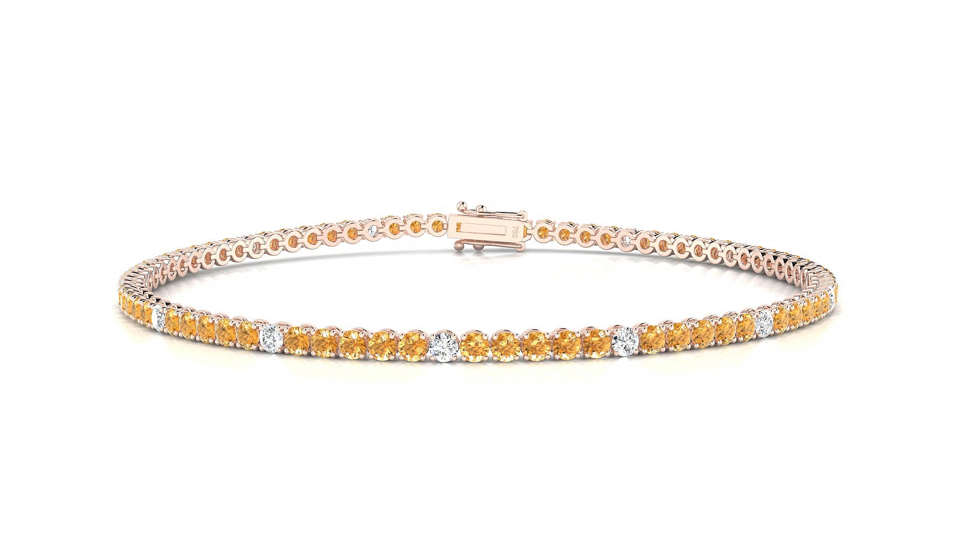 Firenze 5-1 | 18k Rose Gold 2 mm Round Natural Citrine & Diamond 16 cm Tennis Bracelet