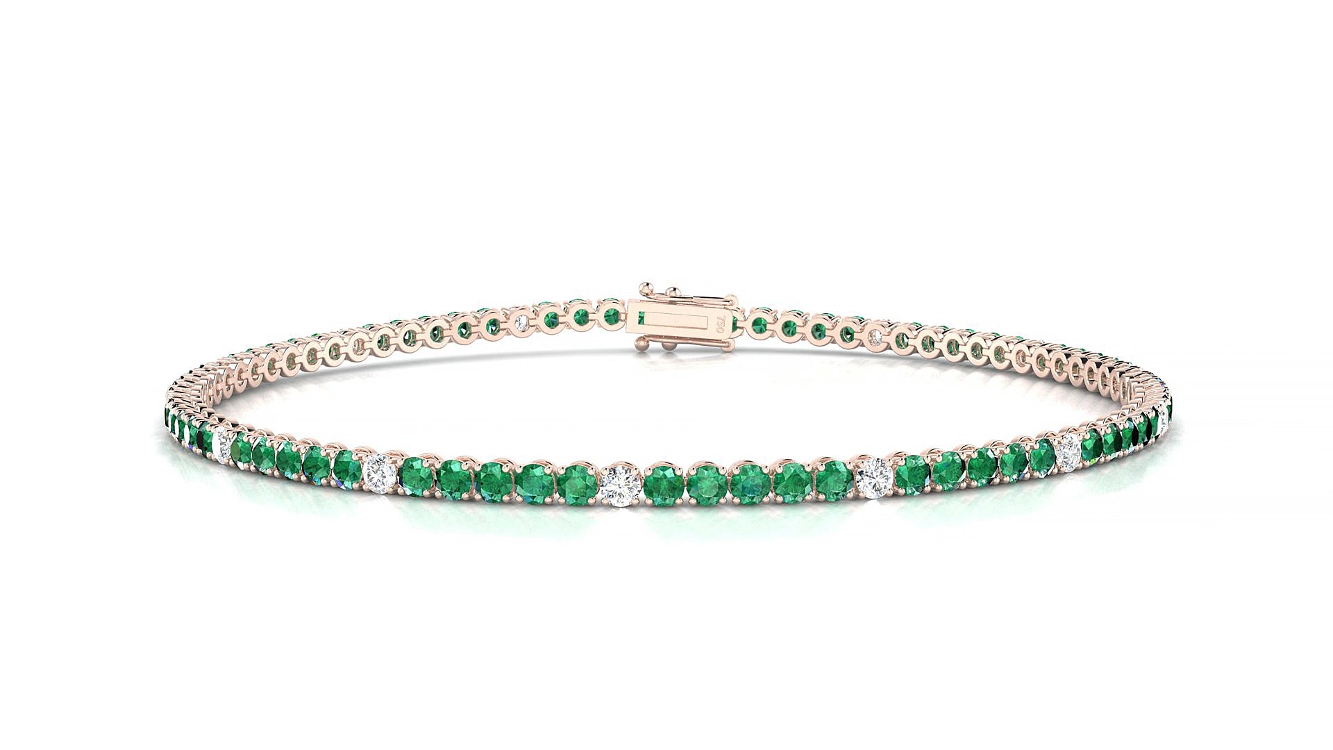 Firenze 5-1 | 18k Rose Gold 2 mm Round Natural Emerald & Diamond 15 cm Tennis Bracelet