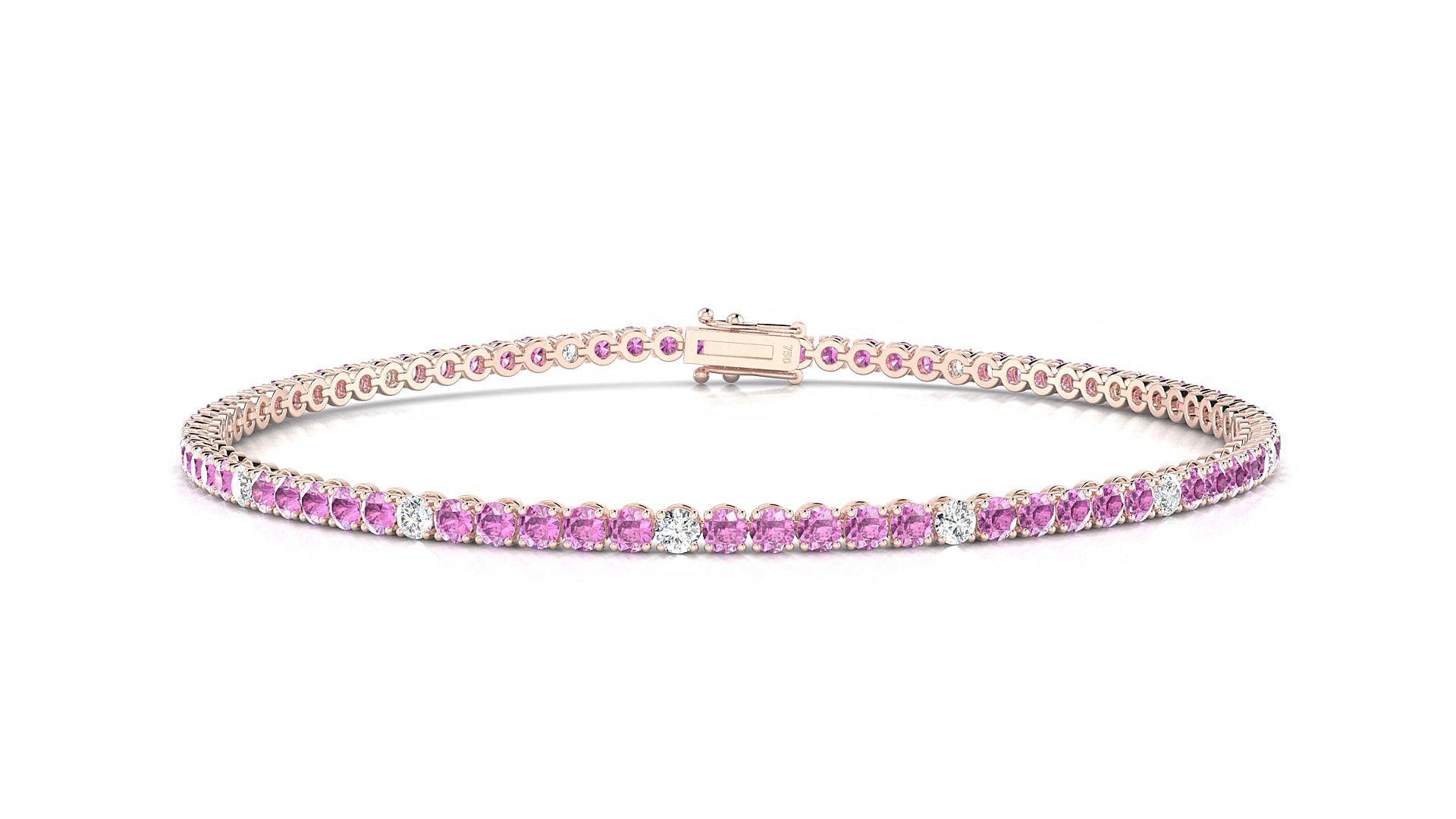 Firenze 5-1 | 18k Rose Gold 2 mm Round Natural Pink Sapphire & Diamond 15 cm Tennis Bracelet