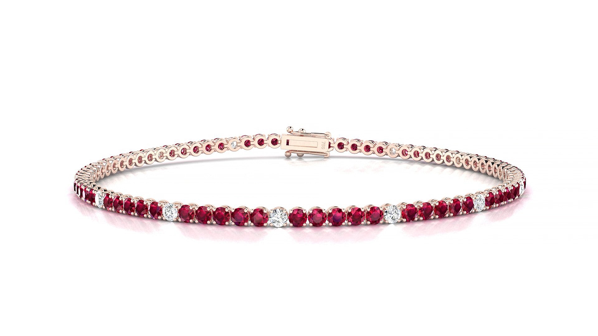 Firenze 5-1 | 18k Rose Gold 2 mm Round Natural Ruby & Diamond 16 cm Tennis Bracelet