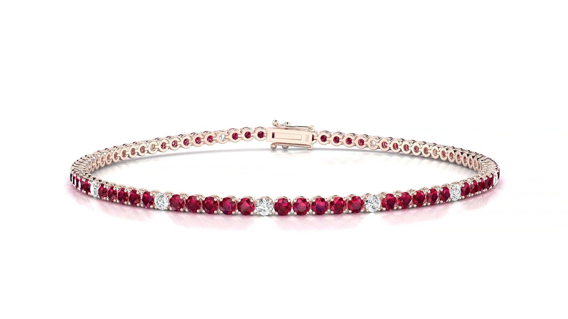 Firenze 5-1 | 18k Rose Gold 2 mm Round Natural Ruby & Diamond Tennis Bracelet