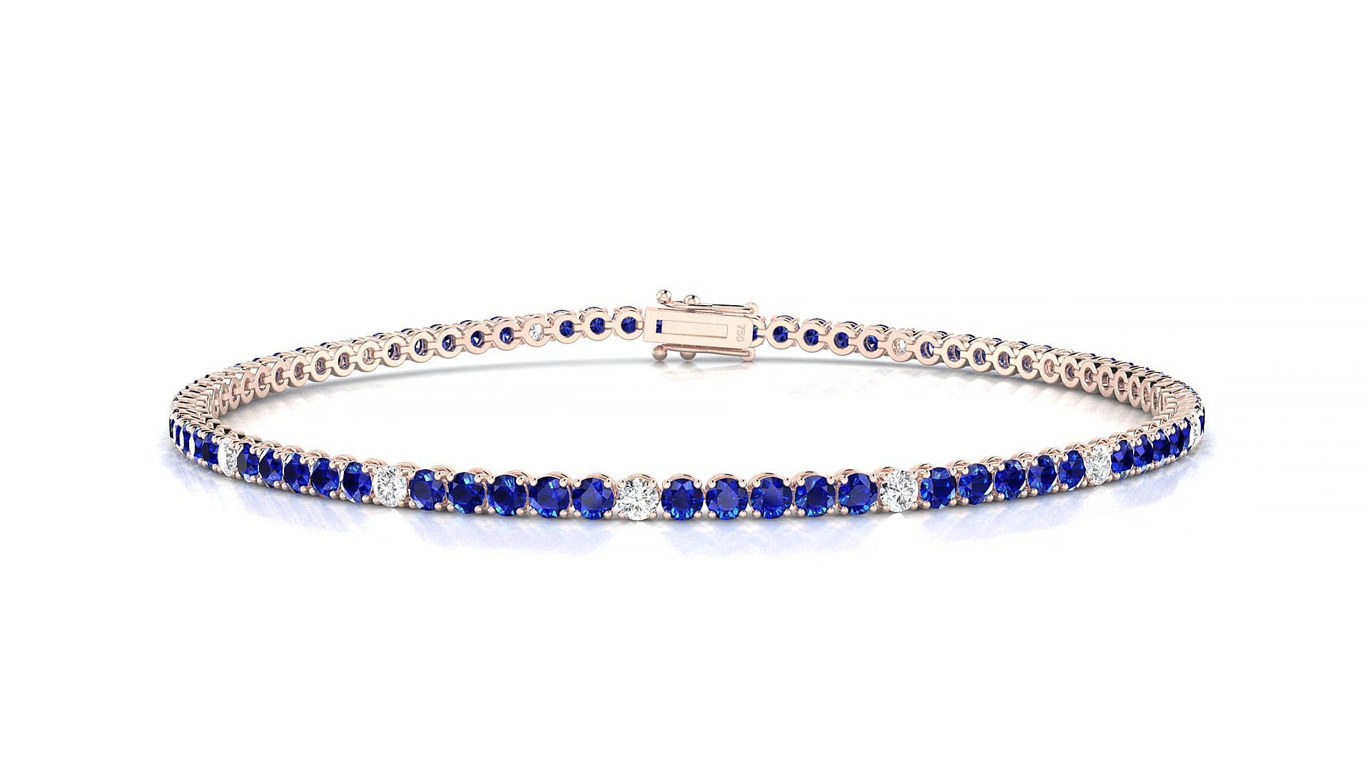 Firenze 5-1 | 18k Rose Gold 2 mm Round Natural Sapphire & Diamond 16 cm Tennis Bracelet