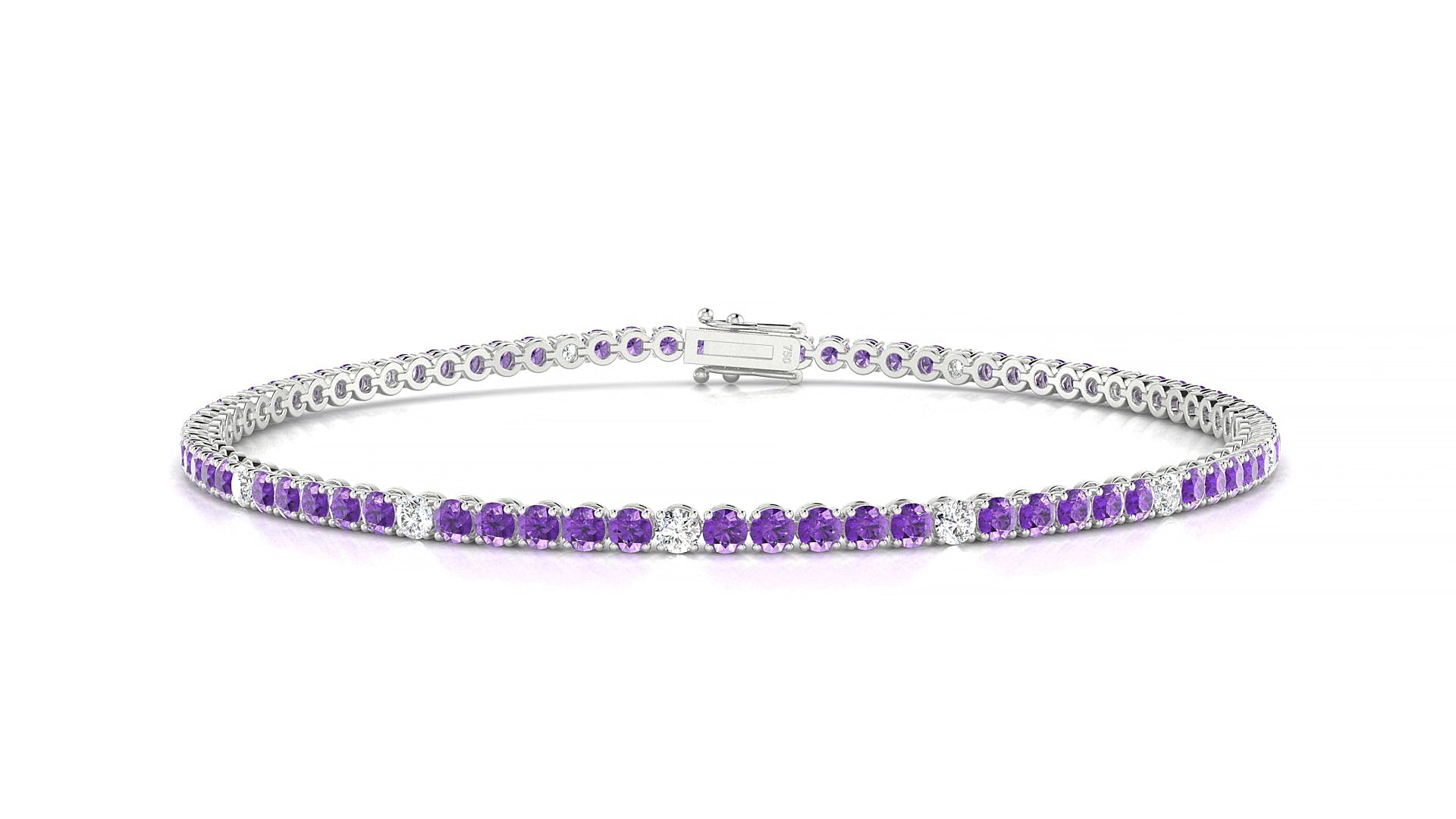 Firenze 5-1 | 18k White Gold 2 mm Round Natural Amethyst & Diamond 15 cm Tennis Bracelet