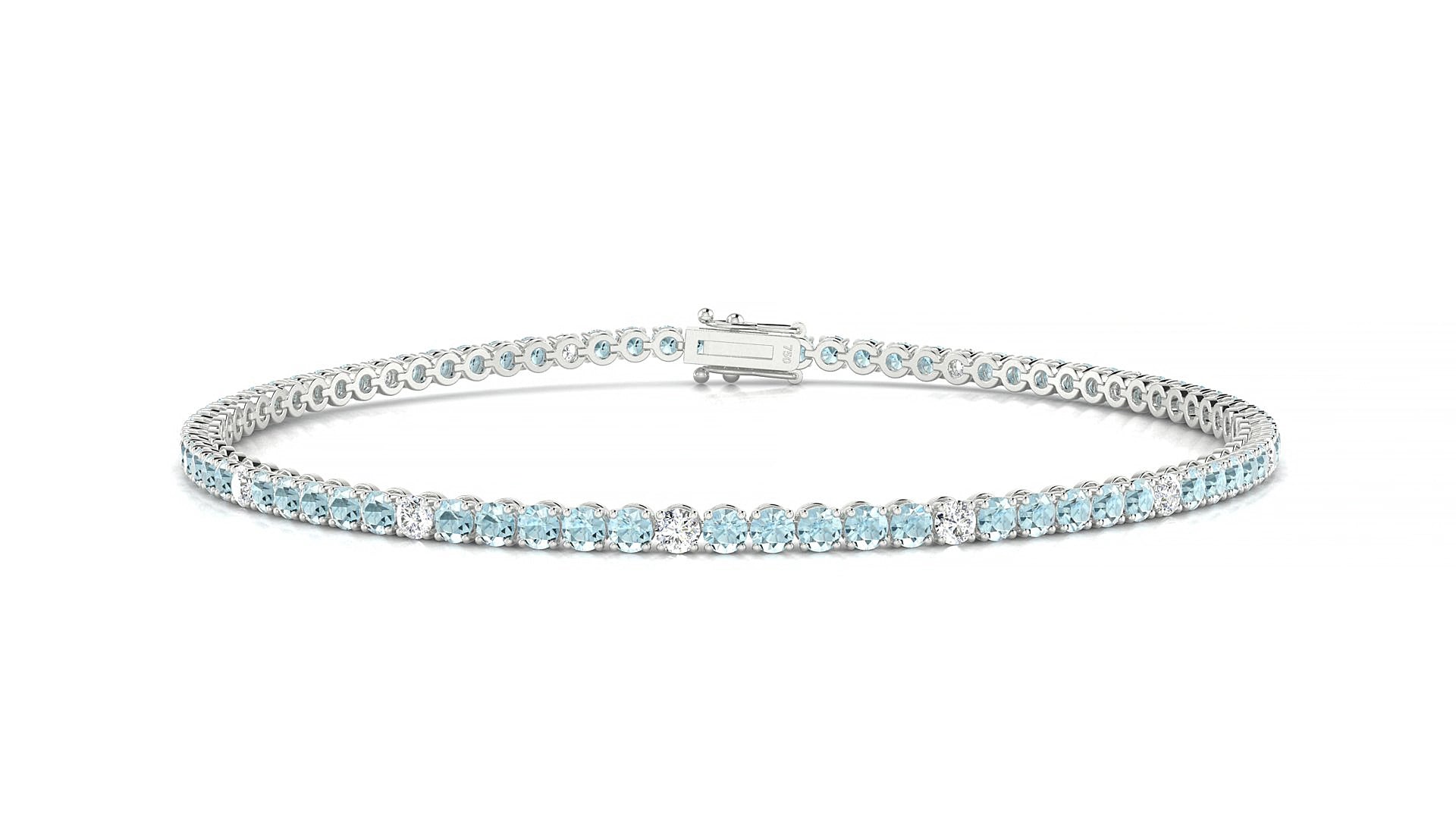 Firenze 5-1 | 18k White Gold 2 mm Round Natural Aquamarine & Diamond 15 cm Tennis Bracelet