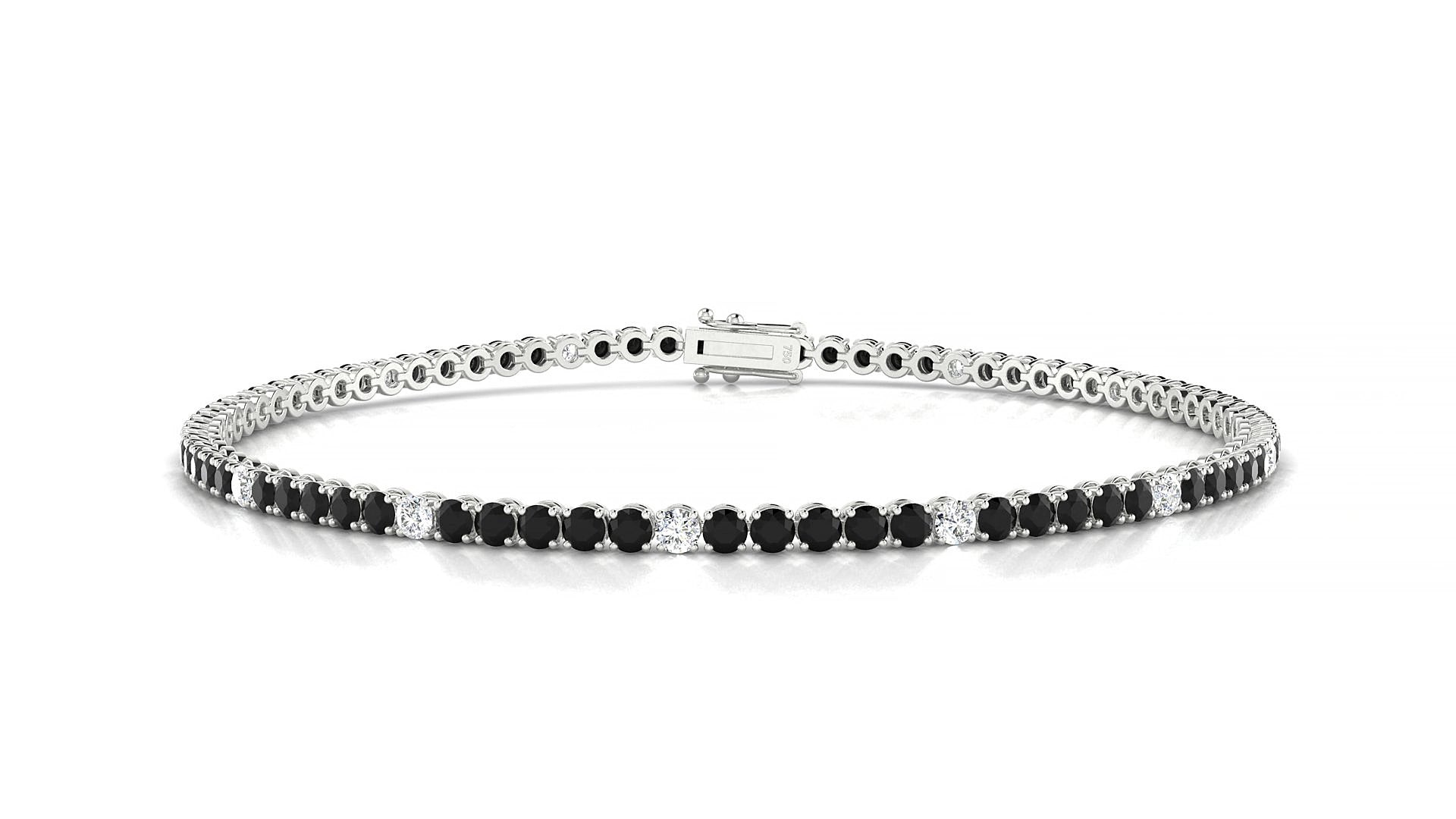 Firenze 5-1 | 18k White Gold 2 mm Round Natural Black Diamond & Diamond 15 cm Tennis Bracelet