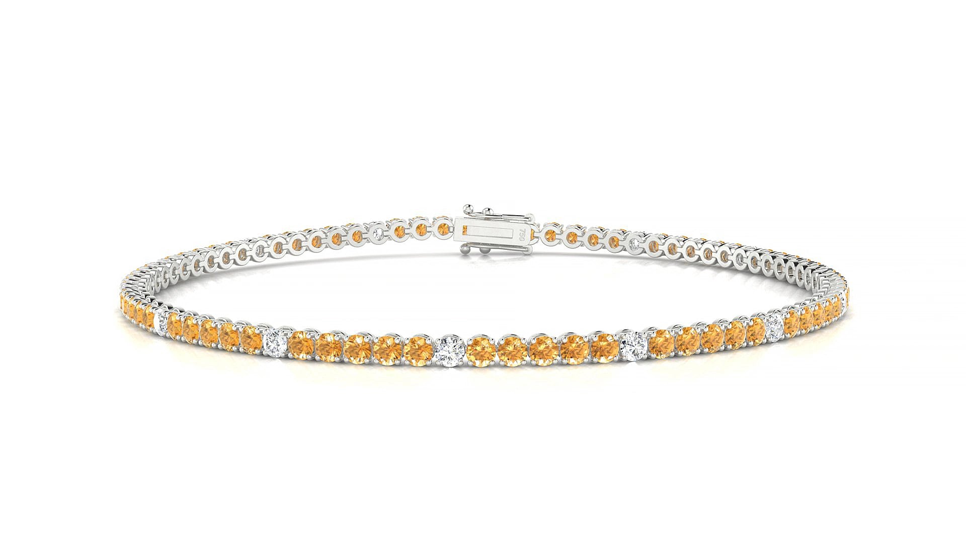 Firenze 5-1 | 18k White Gold 2 mm Round Natural Citrine & Diamond 17 cm Tennis Bracelet