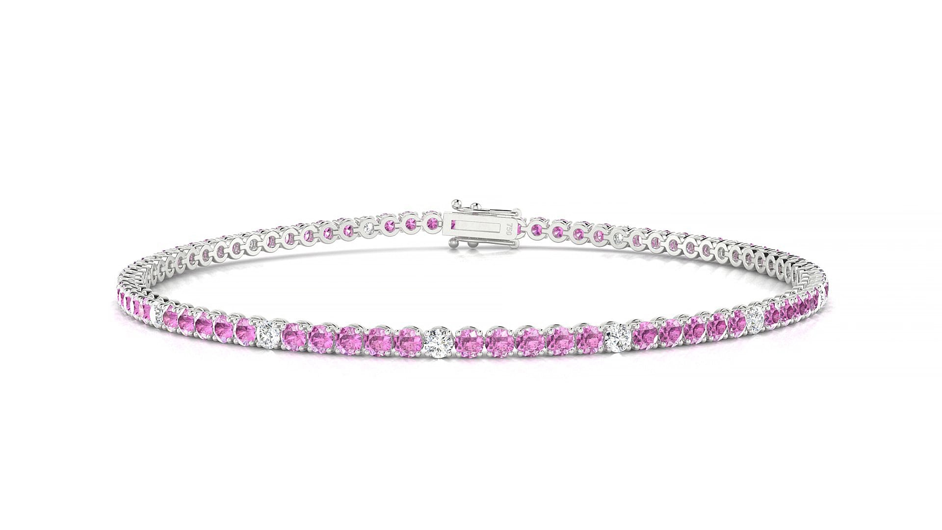 Firenze 5-1 | 18k White Gold 2 mm Round Natural Pink Sapphire & Diamond 18 cm Tennis Bracelet