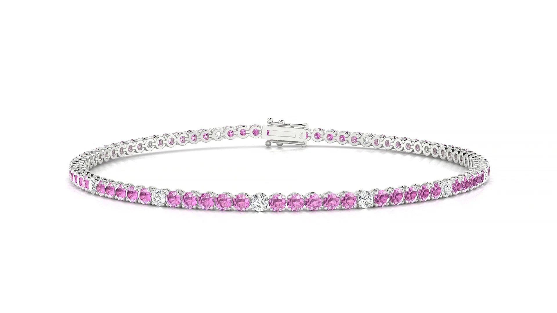 Firenze 5-1 | 18k White Gold 2 mm Round Natural Pink Sapphire & Diamond Tennis Bracelet