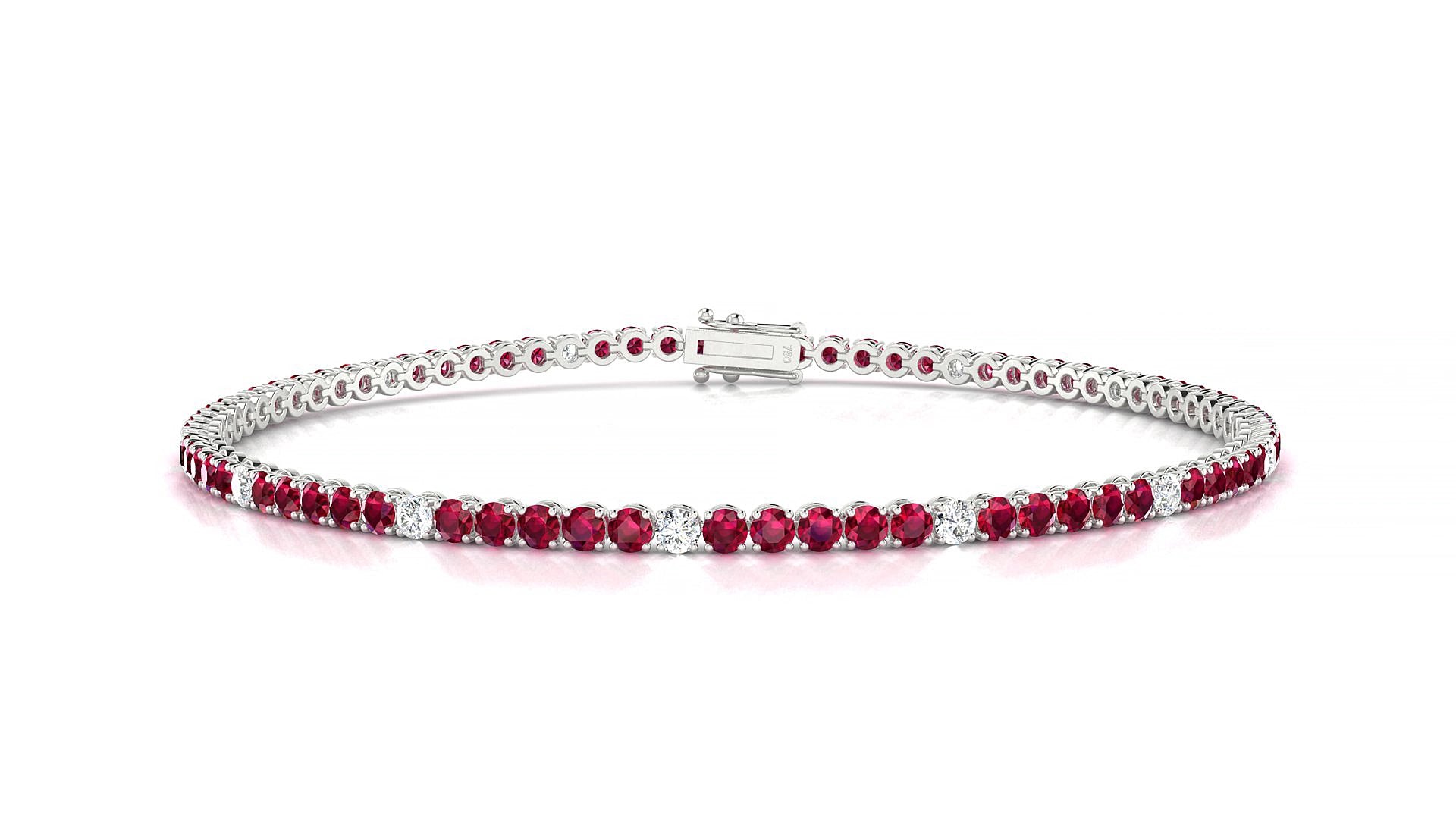 Firenze 5-1 | 18k White Gold 2 mm Round Natural Ruby & Diamond 18 cm Tennis Bracelet
