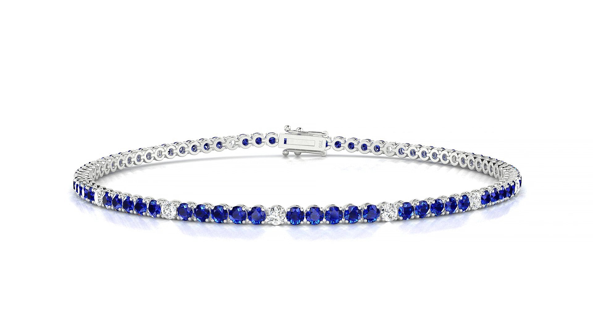 Firenze 5-1 | 18k White Gold 2 mm Round Natural Sapphire & Diamond 15 cm Tennis Bracelet
