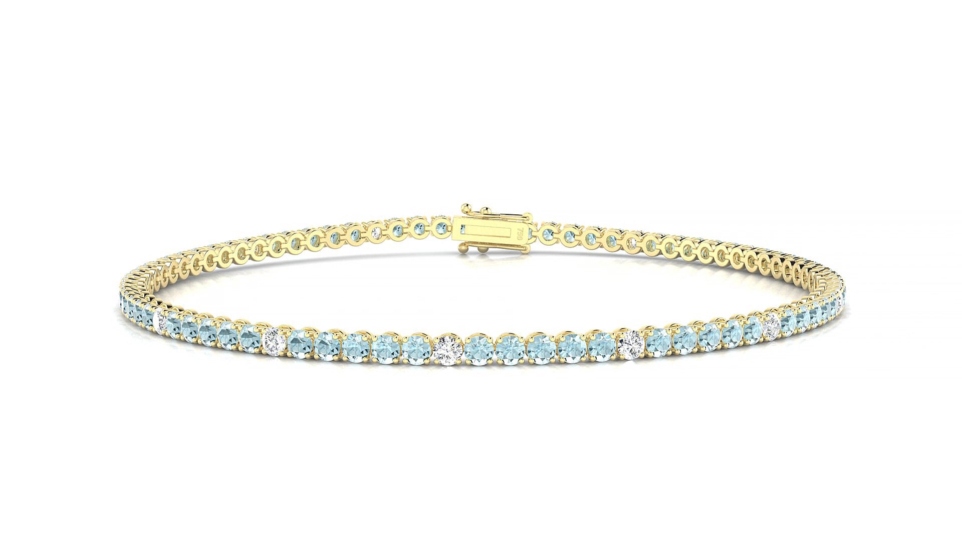 Firenze 5-1 | 18k Yellow Gold 2 mm Round Natural Aquamarine & Diamond 15 cm Tennis Bracelet
