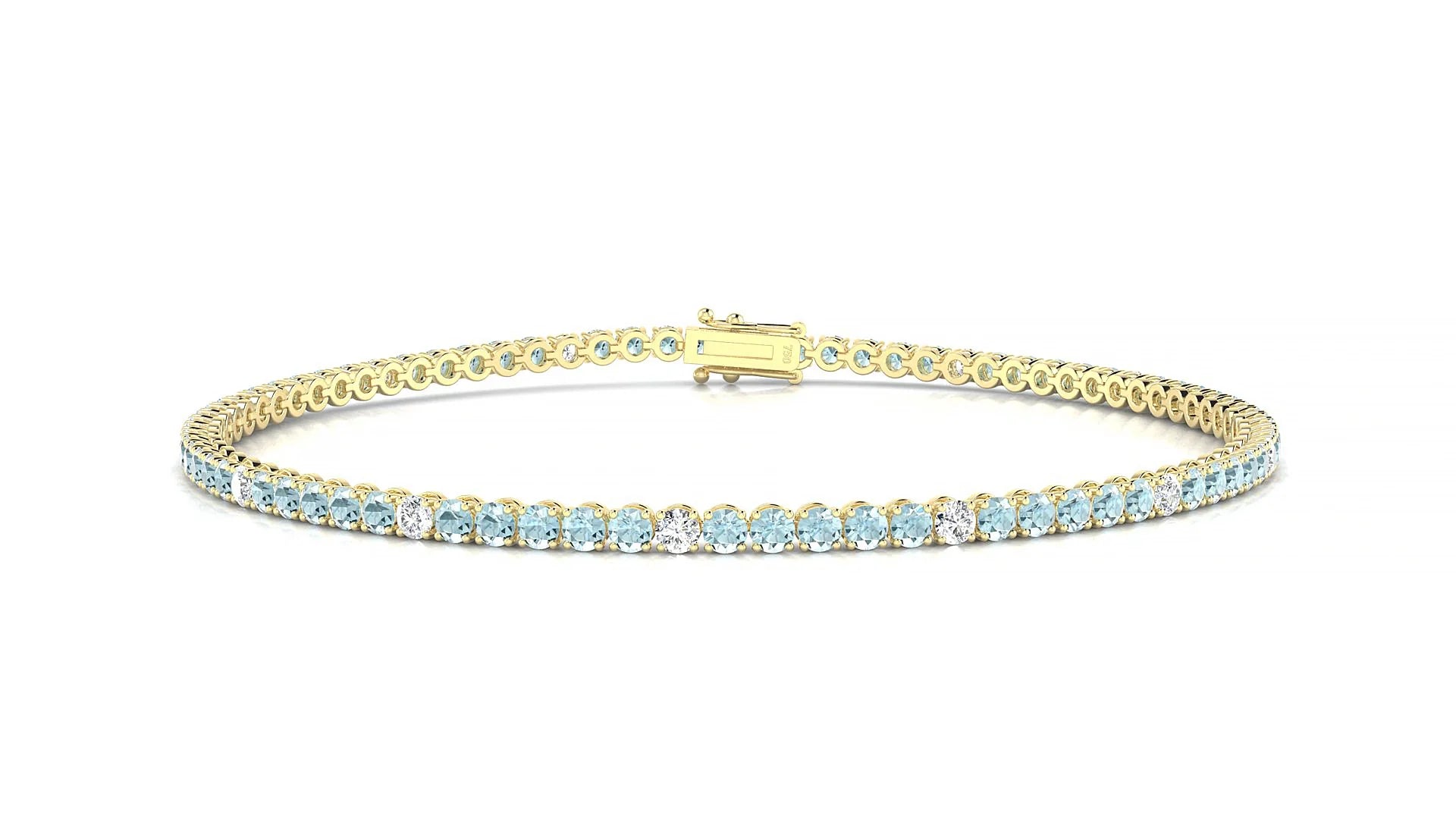 Firenze 5-1 | 18k Yellow Gold 2 mm Round Natural Aquamarine & Diamond Tennis Bracelet