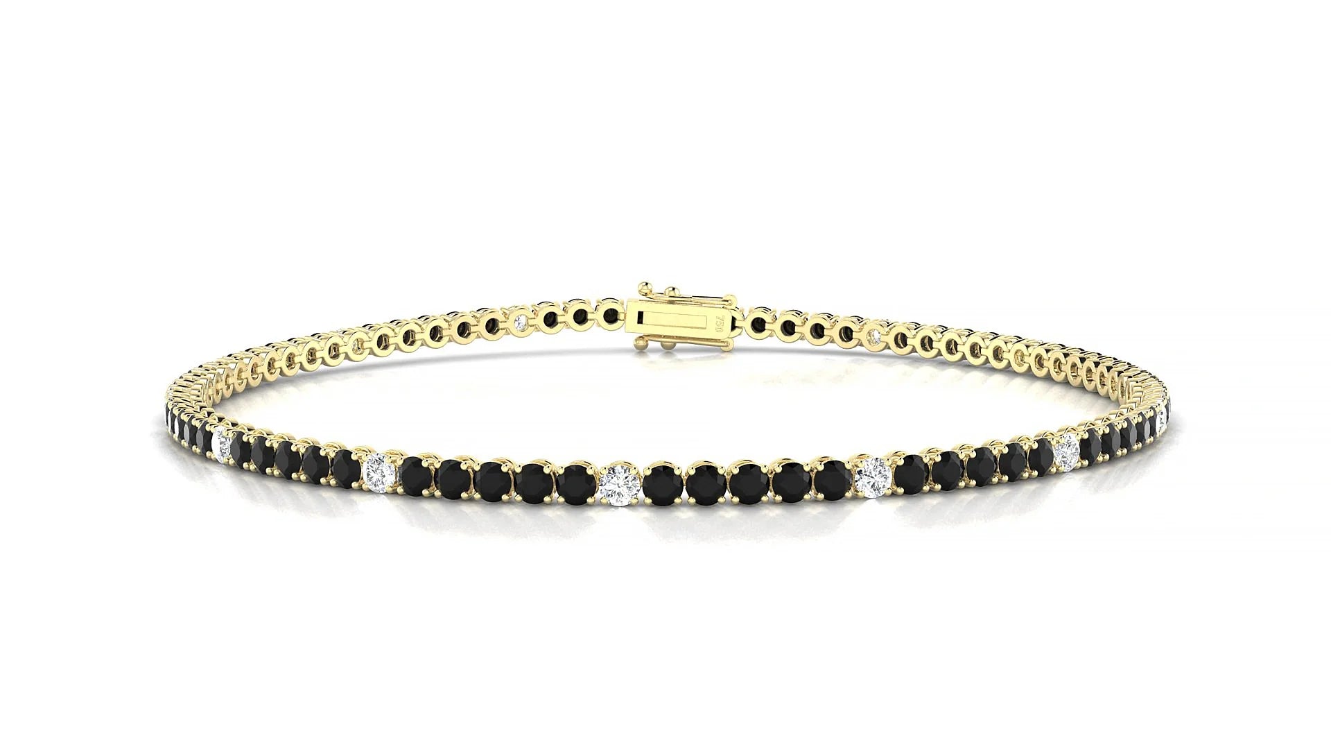 Firenze 5-1 | 18k Yellow Gold 2 mm Round Natural Black Diamond & Diamond Tennis Bracelet