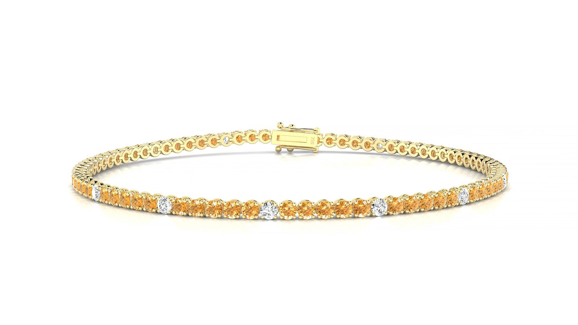 Firenze 5-1 | 18k Yellow Gold 2 mm Round Natural Citrine & Diamond 20 cm Tennis Bracelet