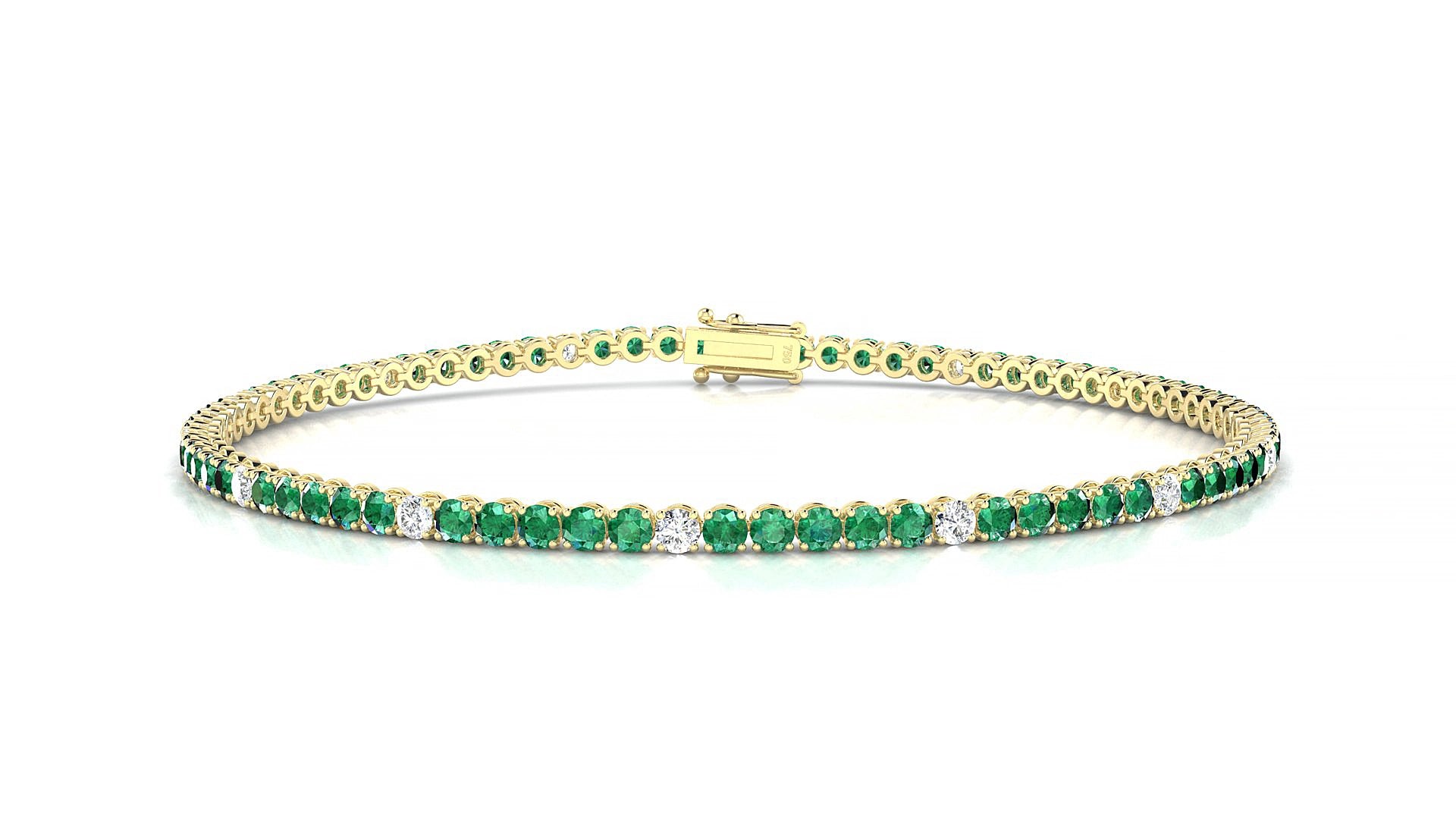 Firenze 5-1 | 18k Yellow Gold 2 mm Round Natural Emerald & Diamond 15 cm Tennis Bracelet