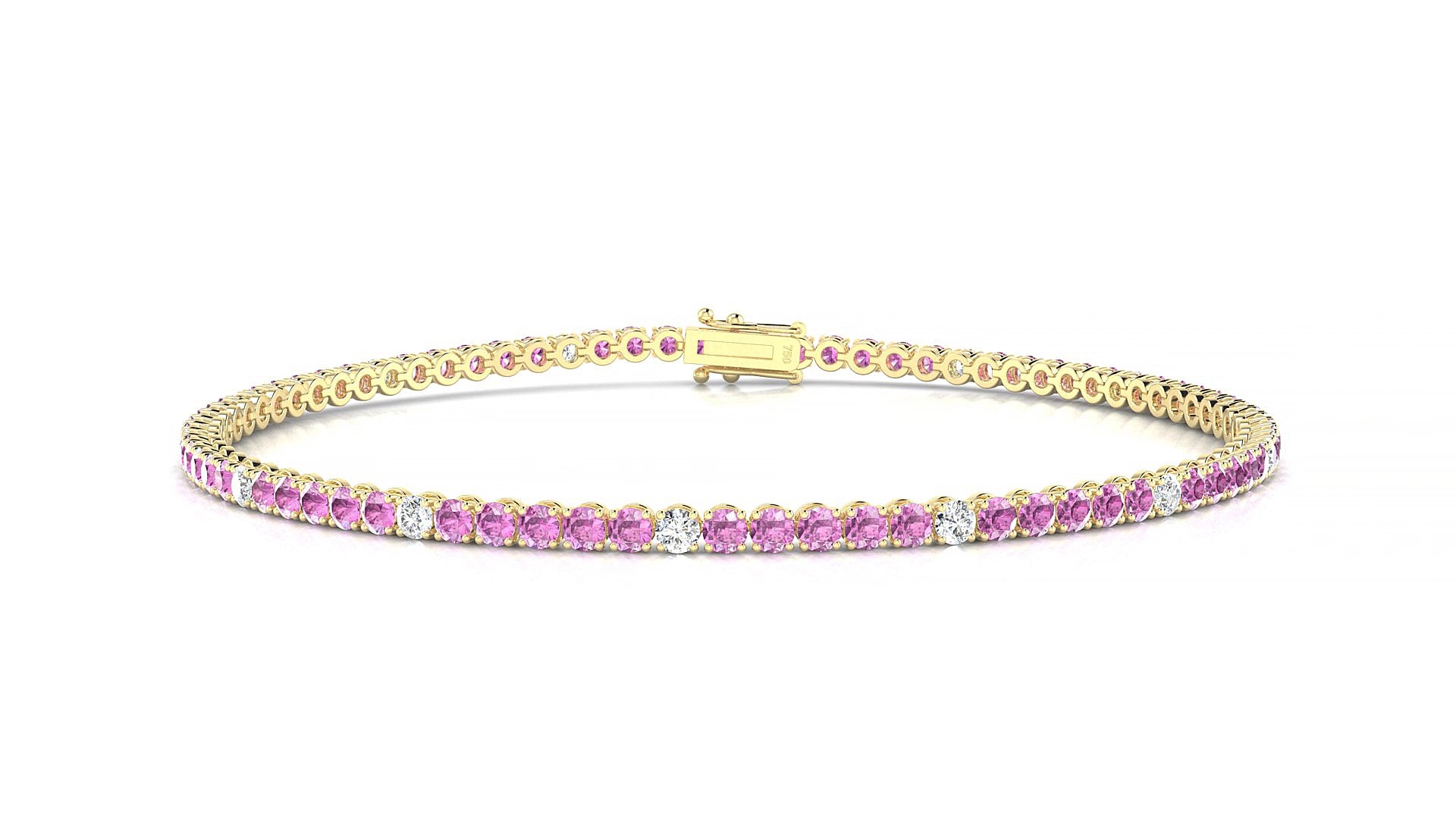 Firenze 5-1 | 18k Yellow Gold 2 mm Round Natural Pink Sapphire & Diamond 15 cm Tennis Bracelet