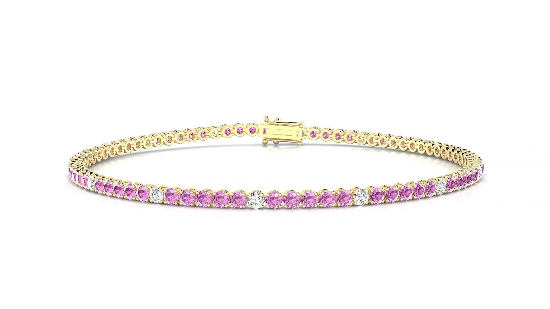Firenze 5-1 | 18k Yellow Gold 2 mm Round Natural Pink Sapphire & Diamond Tennis Bracelet