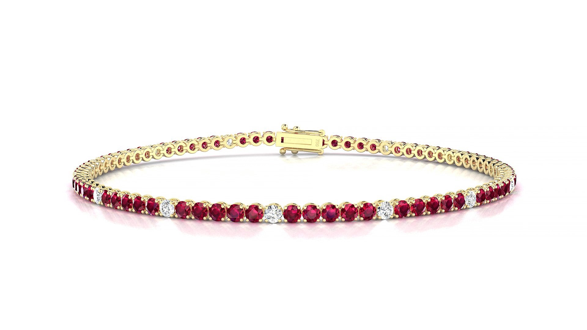 Firenze 5-1 | 18k Yellow Gold 2 mm Round Natural Ruby & Diamond 18 cm Tennis Bracelet