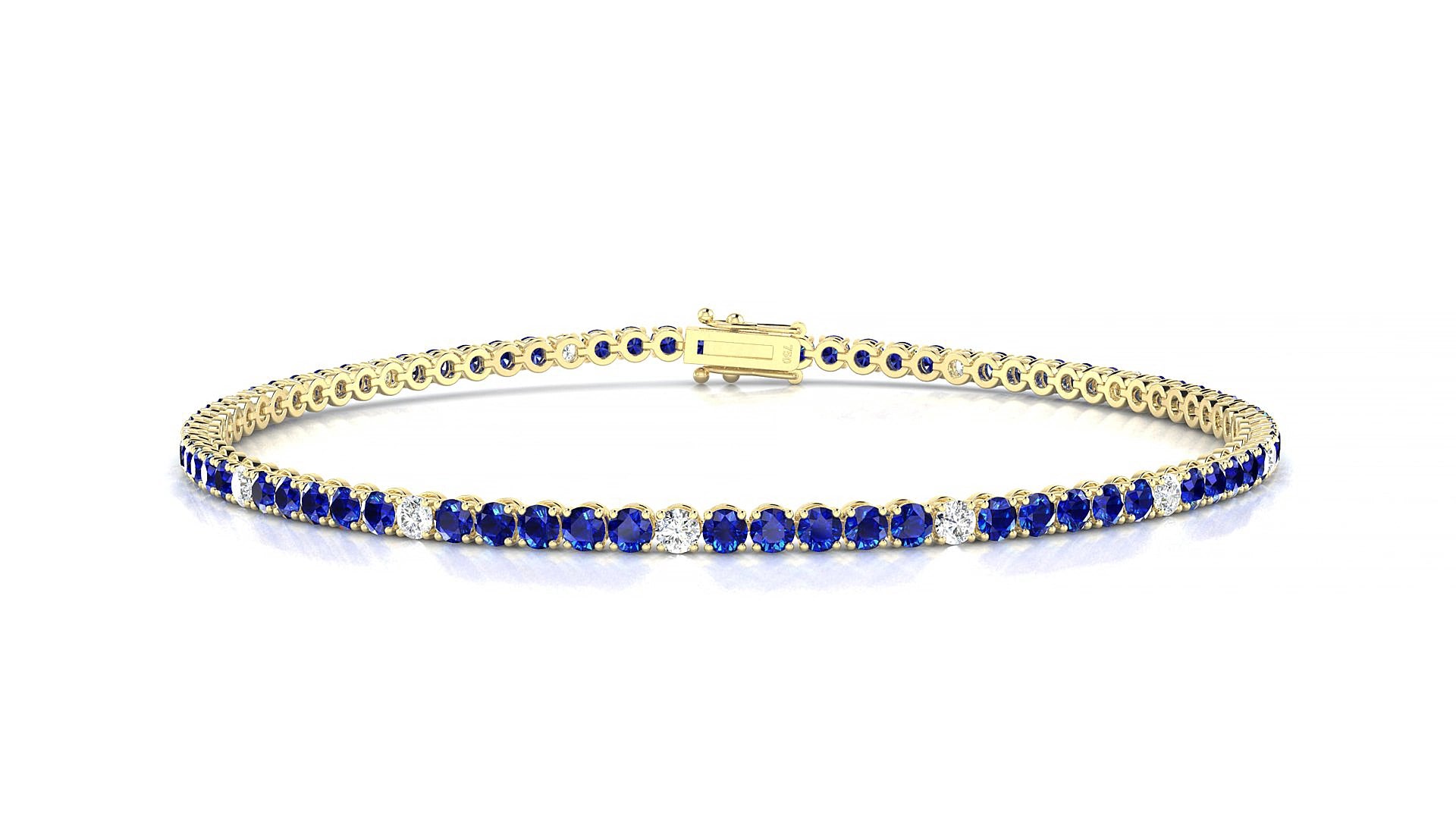 Firenze 5-1 | 18k Yellow Gold 2 mm Round Natural Sapphire & Diamond 15 cm Tennis Bracelet