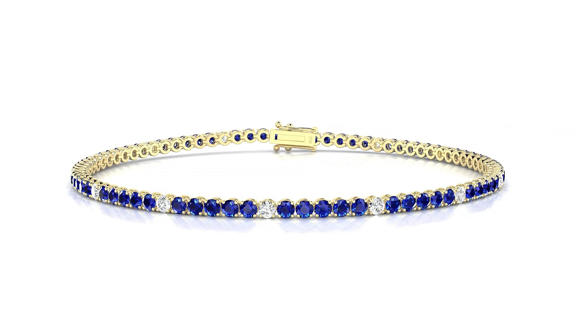 Firenze 5-1 | 18k Yellow Gold 2 mm Round Natural Sapphire & Diamond Tennis Bracelet