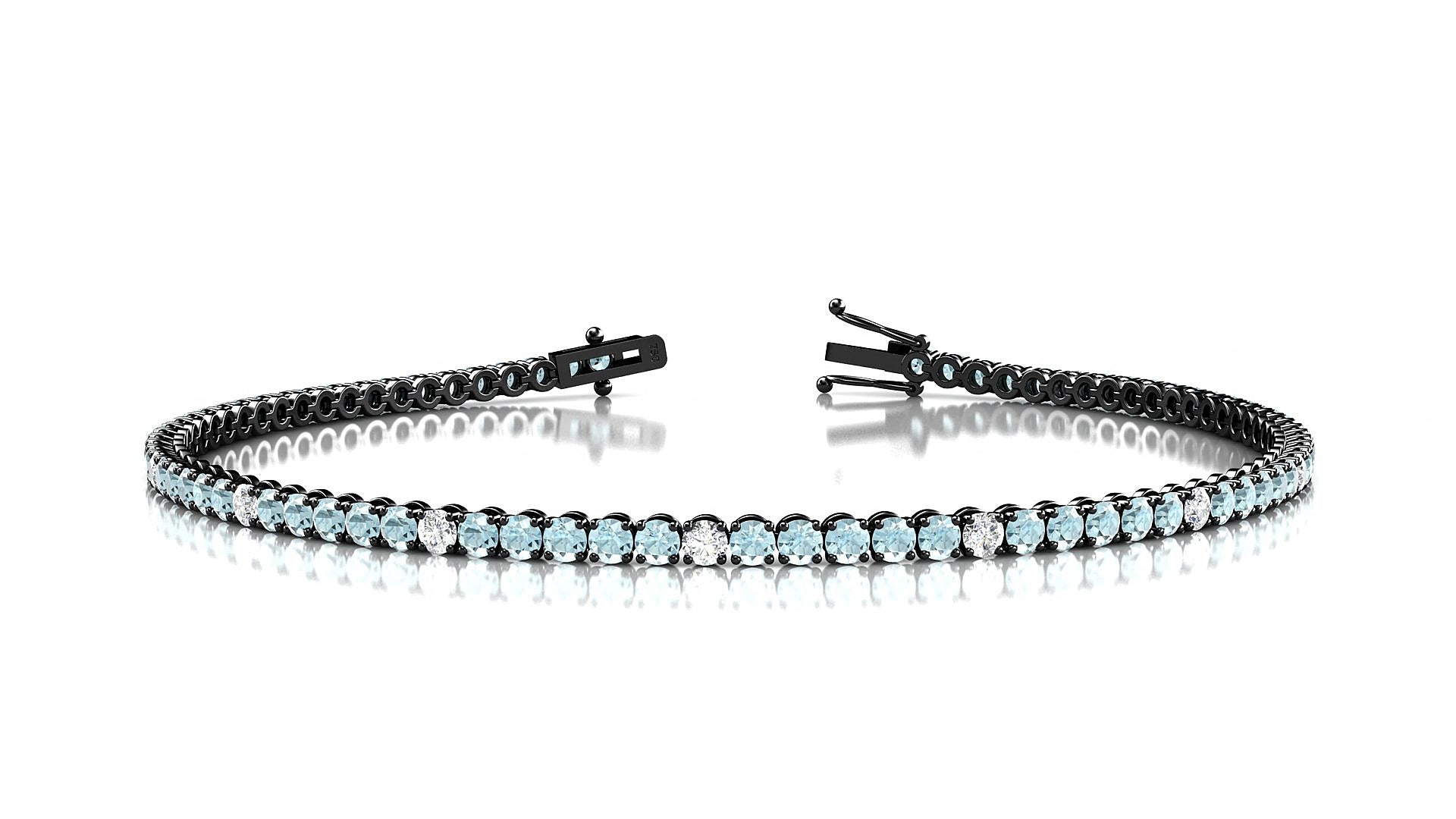 Firenze 5-1 | 18k Black Gold 2 mm Round Natural Aquamarine & Diamond 17 cm Tennis Bracelet
