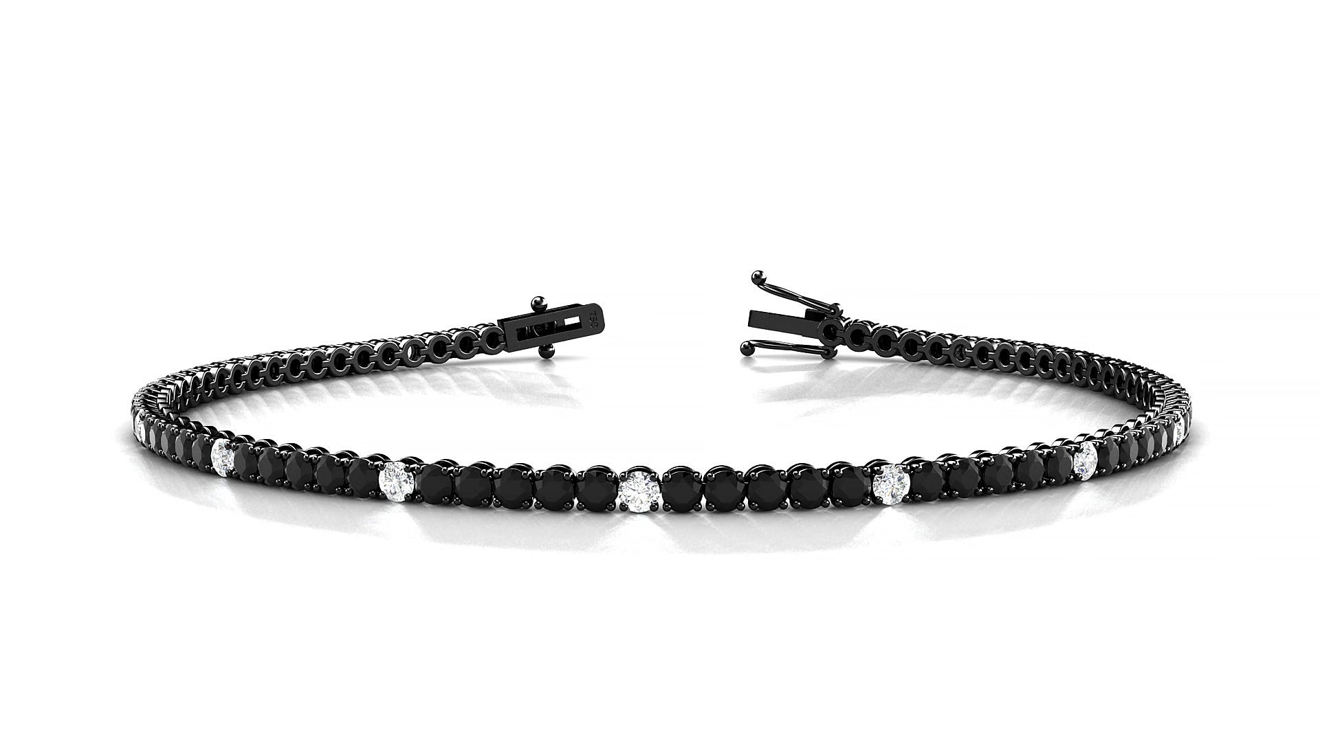 Firenze 5-1 | 18k Black Gold 2 mm Round Natural Black Diamond & Diamond 15 cm Tennis Bracelet