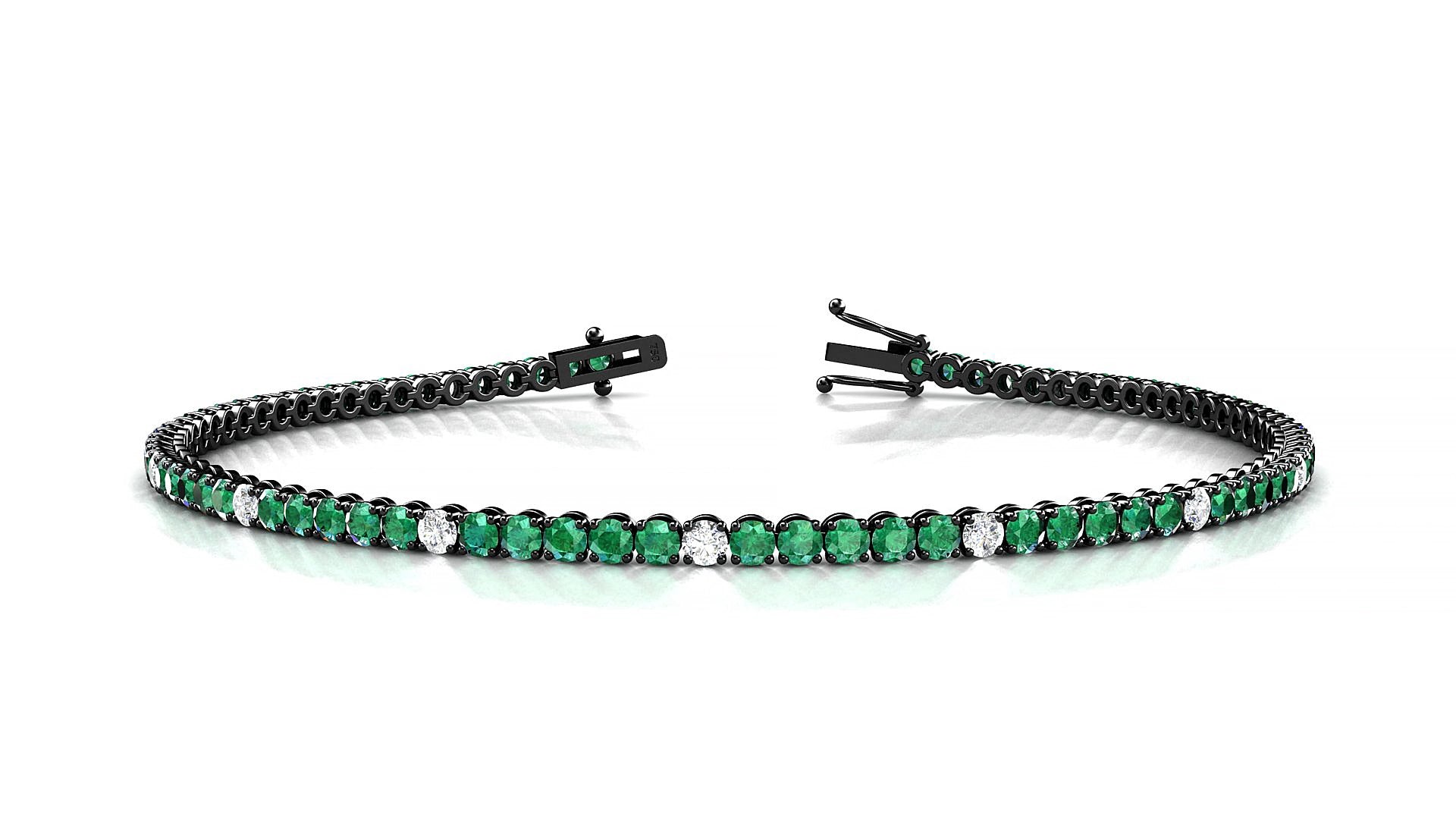 Firenze 5-1 | 18k Black Gold 2 mm Round Natural Emerald & Diamond 18 cm Tennis Bracelet
