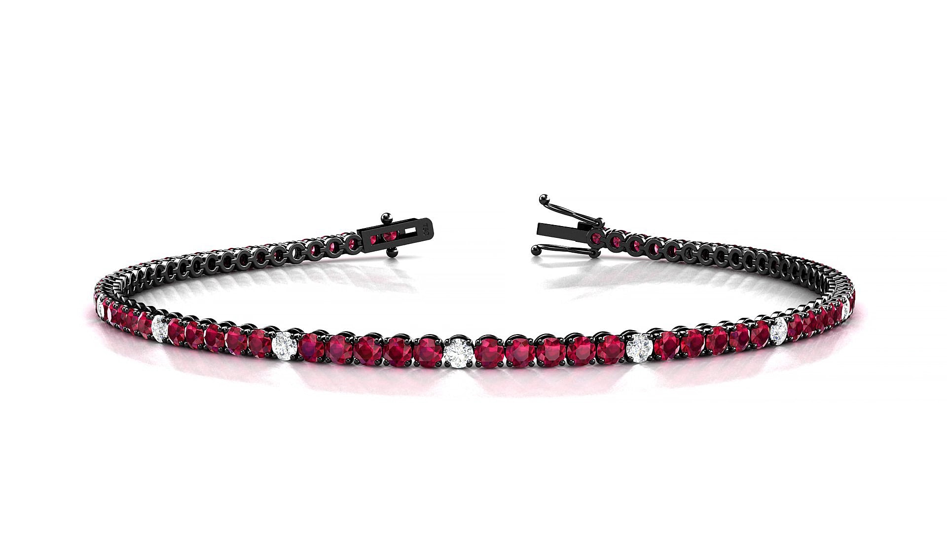 Firenze 5-1 | 18k Black Gold 2 mm Round Natural Ruby & Diamond 17 cm Tennis Bracelet