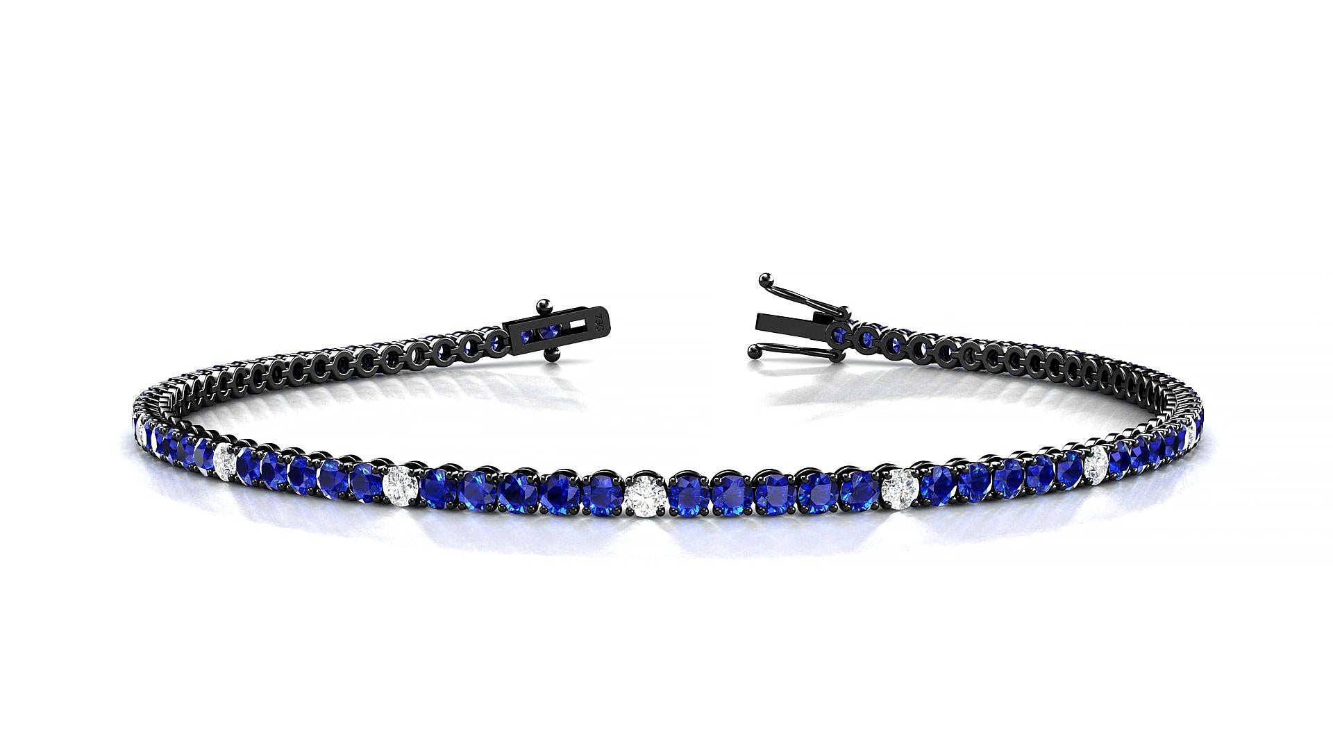 Firenze 5-1 | 18k Black Gold 2 mm Round Natural Sapphire & Diamond 16 cm Tennis Bracelet