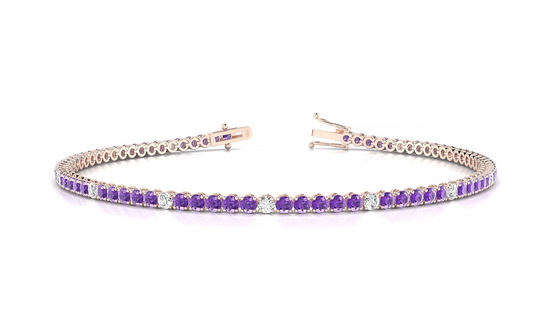 Firenze 5-1 | 18k Rose Gold 2 mm Round Natural Amethyst & Diamond 15 cm Tennis Bracelet