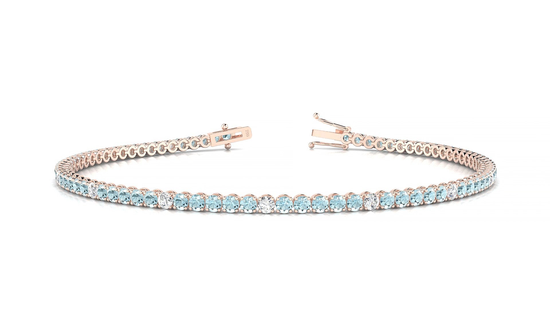 Firenze 5-1 | 18k Rose Gold 2 mm Round Natural Aquamarine & Diamond 15 cm Tennis Bracelet