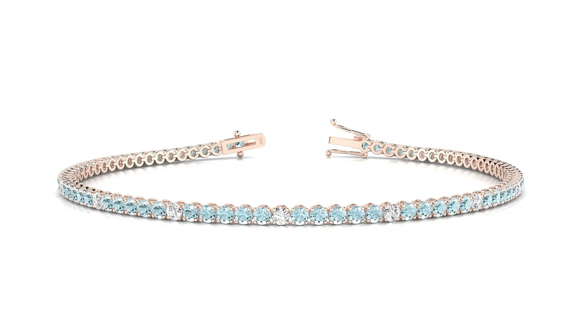 Firenze 5-1 | 18k Rose Gold 2 mm Round Natural Aquamarine & Diamond Tennis Bracelet