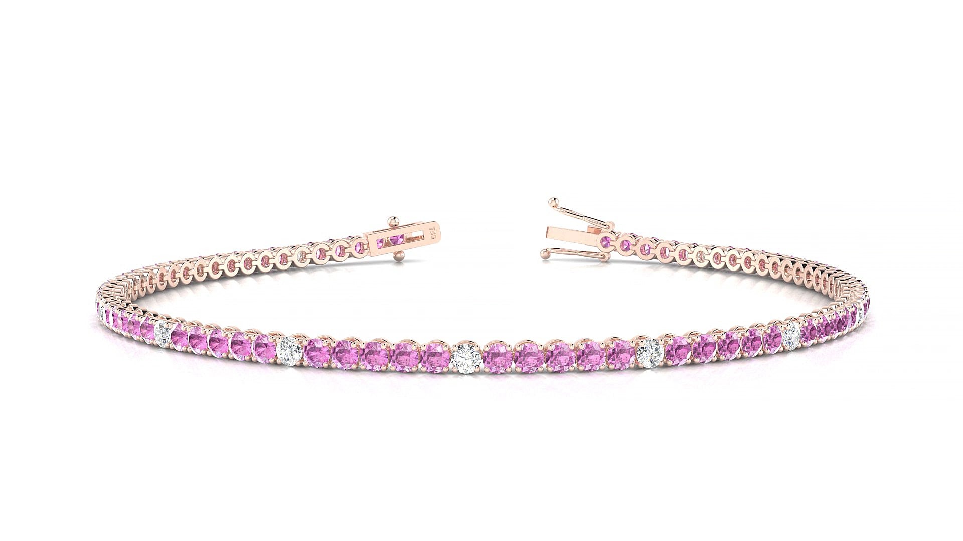 Firenze 5-1 | 18k Rose Gold 2 mm Round Natural Pink Sapphire & Diamond 20 cm Tennis Bracelet
