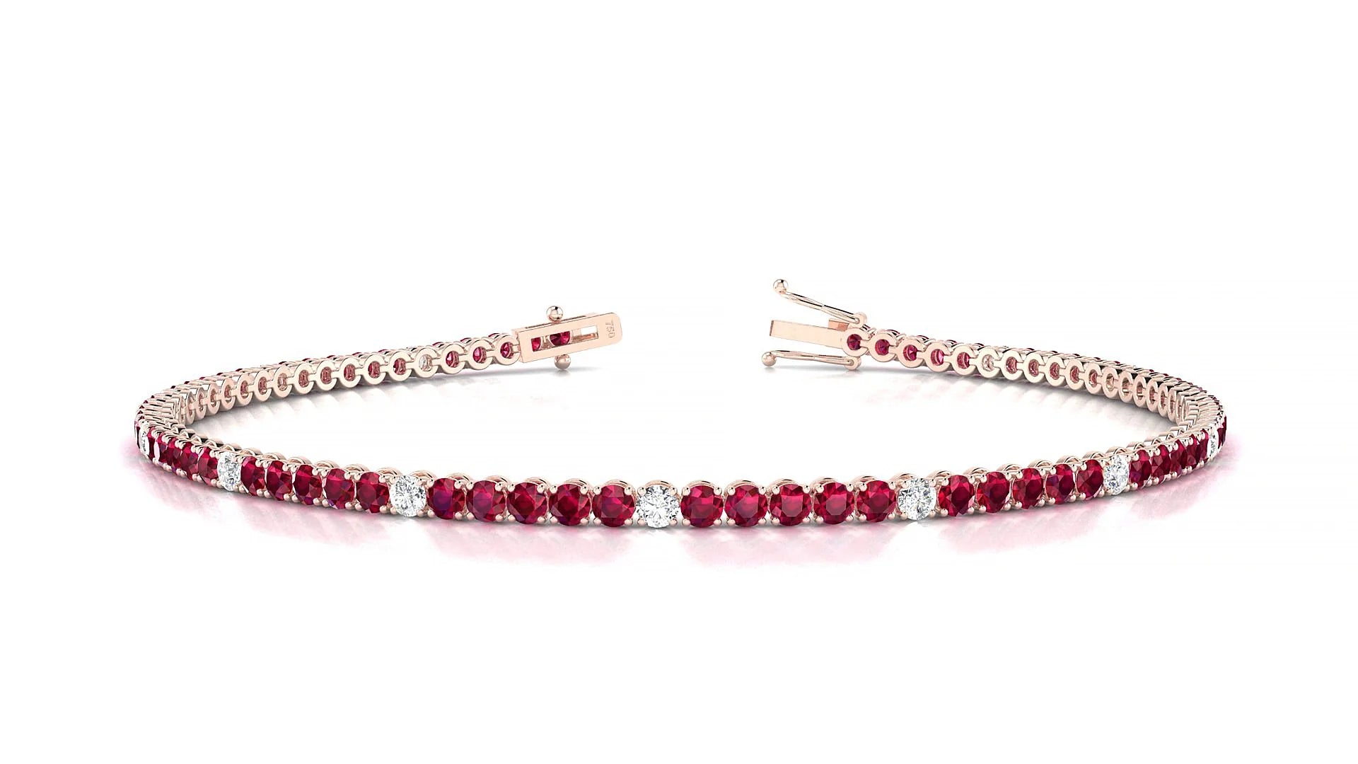 Firenze 5-1 | 18k Rose Gold 2 mm Round Natural Ruby & Diamond Tennis Bracelet