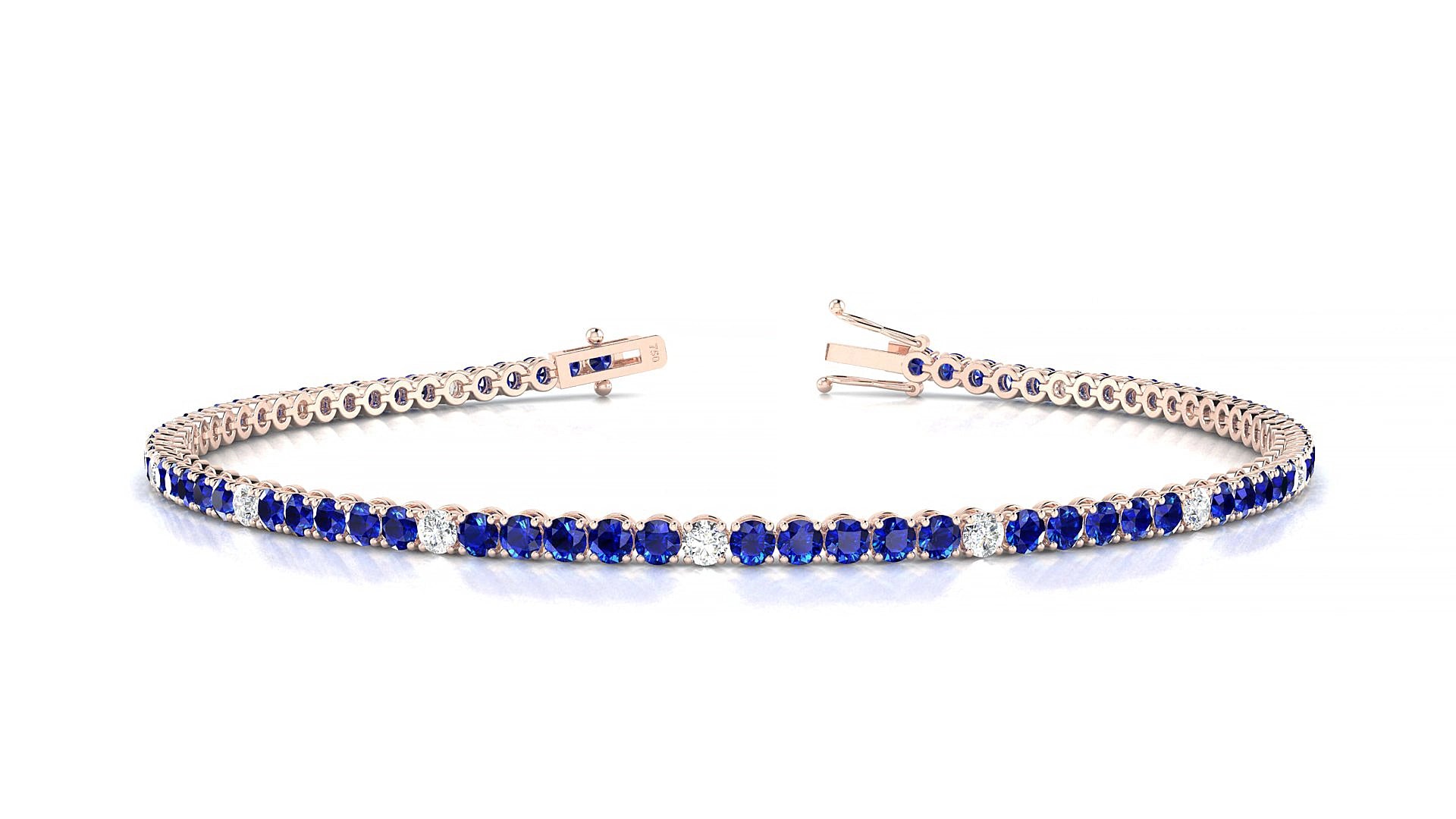 Firenze 5-1 | 18k Rose Gold 2 mm Round Natural Sapphire & Diamond 17 cm Tennis Bracelet